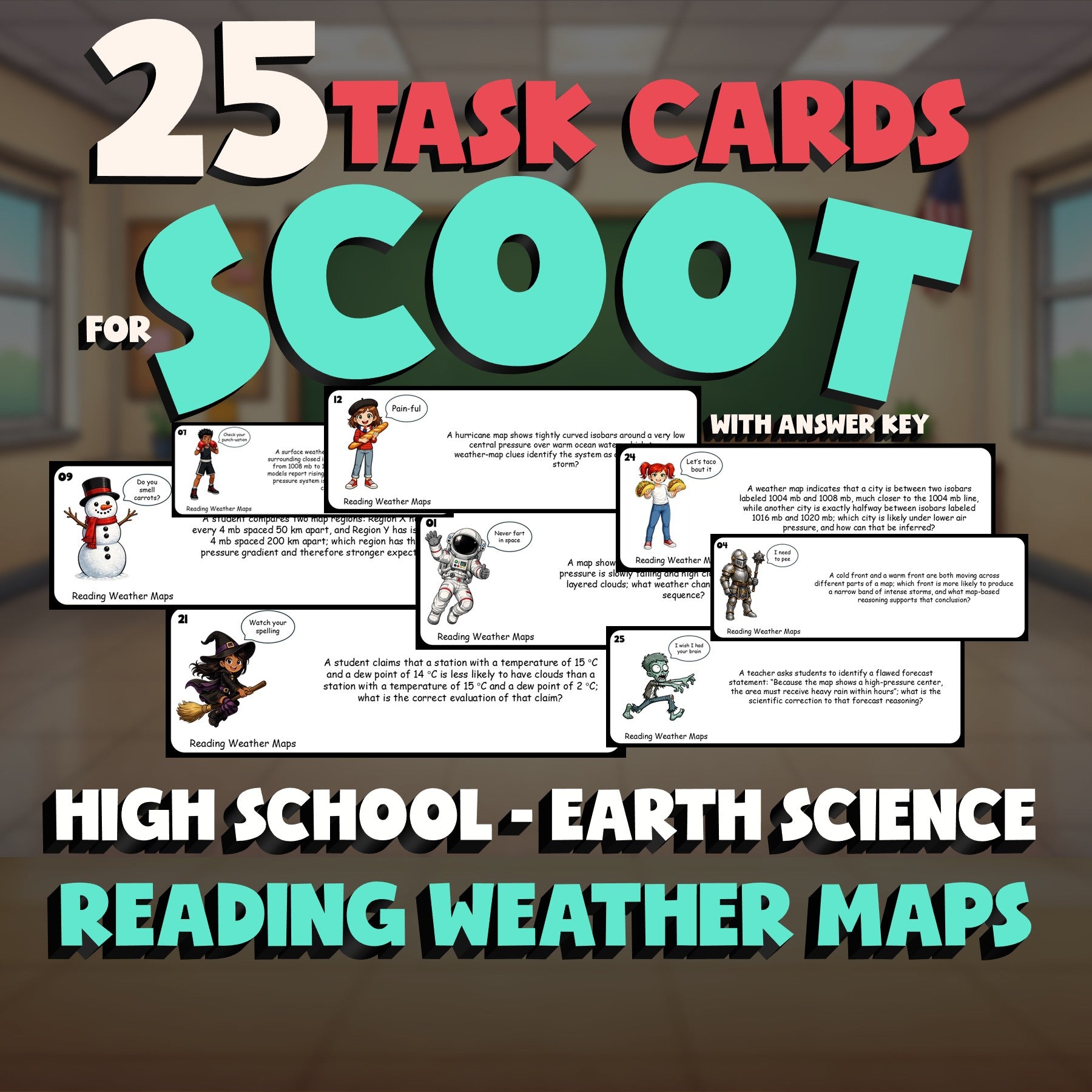 Reading Weather Maps SCOOT TASK CARDS Game - No Prep Earth Science Review
