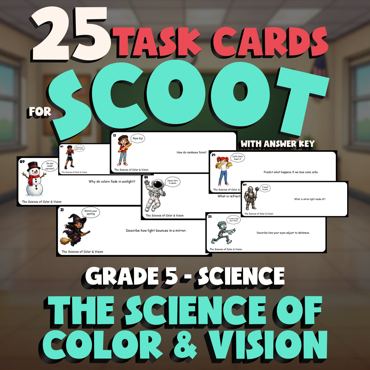 The Science of Color & Vision SCOOT TASK CARDS Science Game - No Prep Grade 5