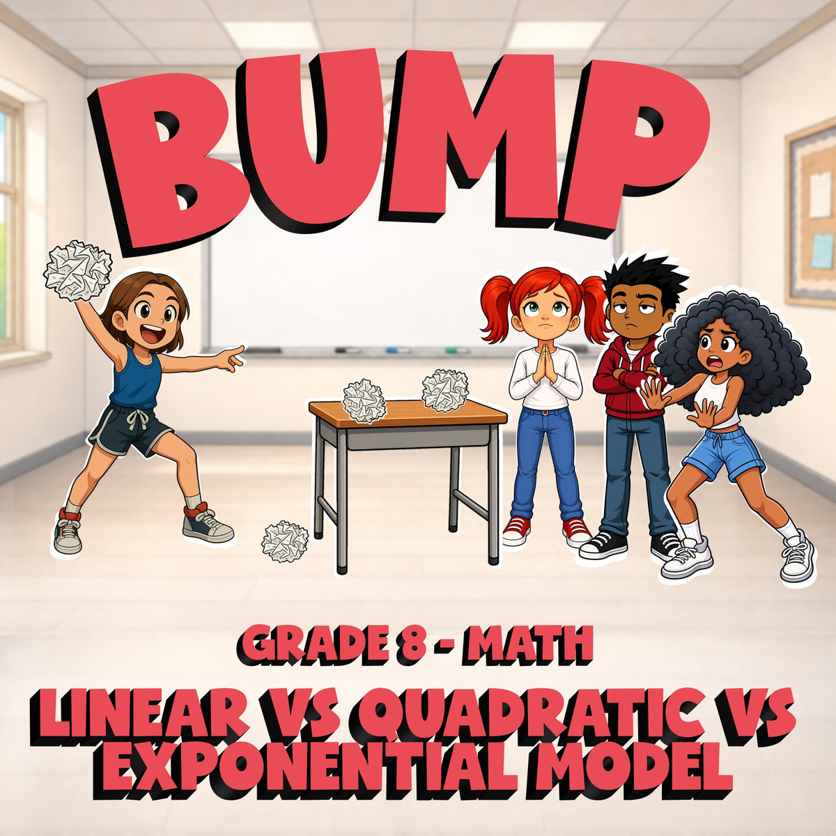 Linear vs Quadratic vs Exponential Model BUMP Math Game - No Prep Grade 8 Review