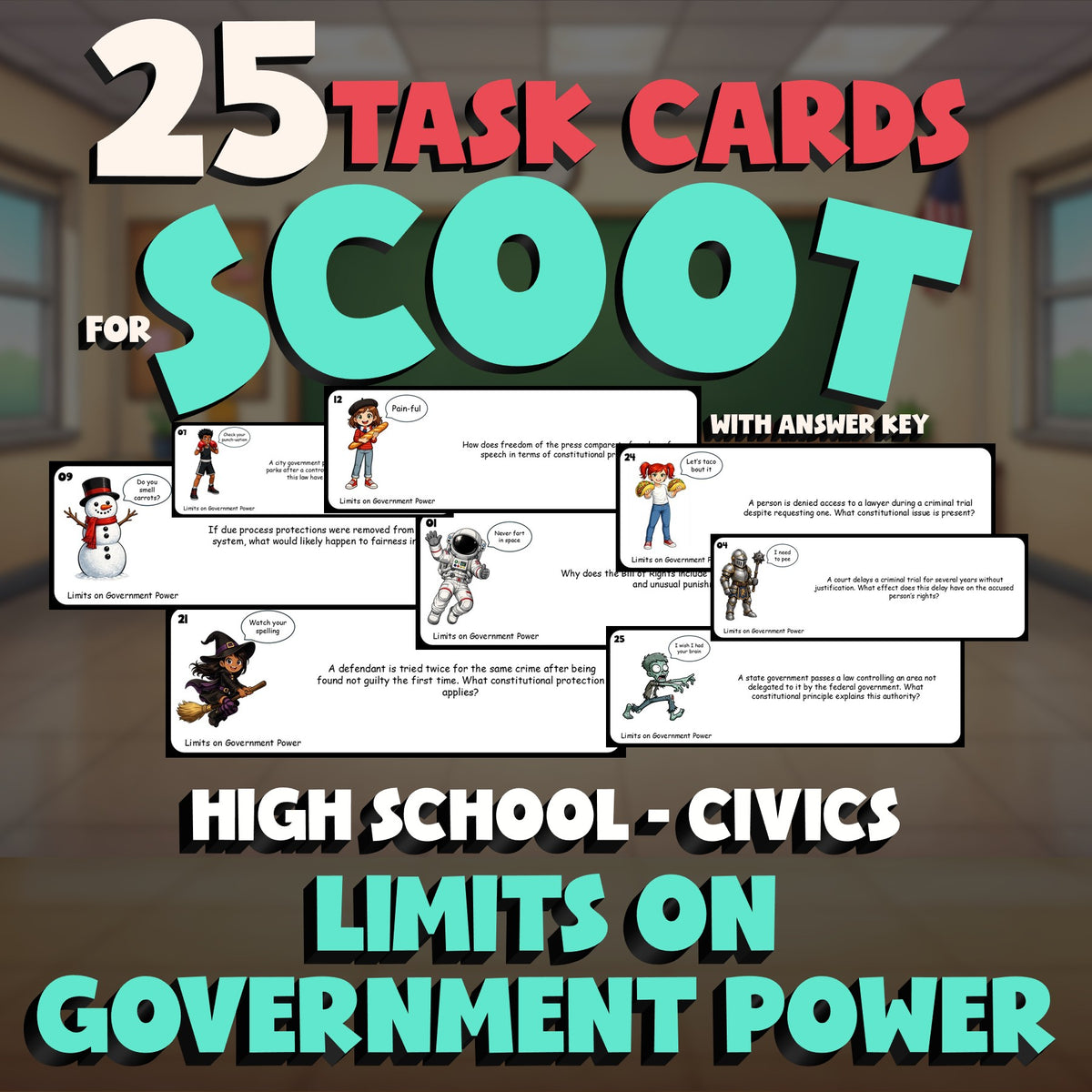 Limits on Government Power SCOOT TASK CARDS Civics Game - No Prep Review