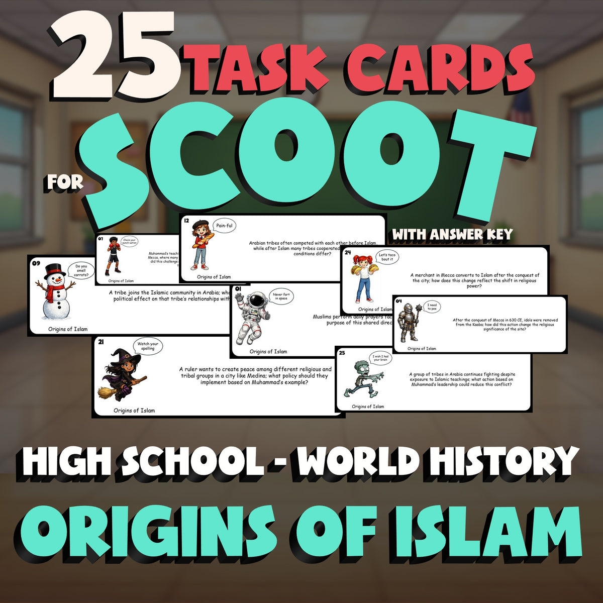 Origins of Islam SCOOT TASK CARDS Game - No Prep World History Review Activity