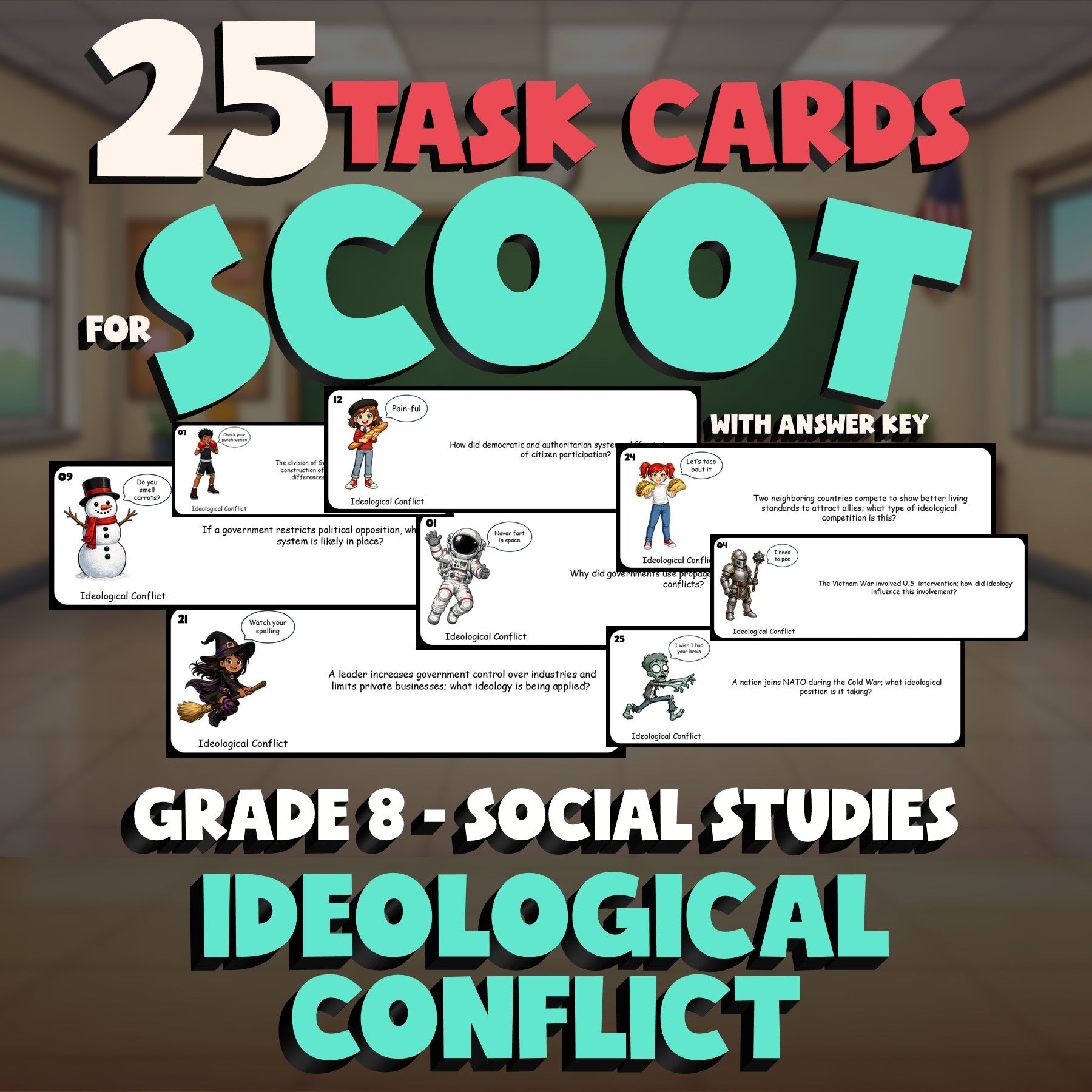 Ideological Conflict SCOOT TASK CARDS Socials Game - No Prep Grade 8 Review