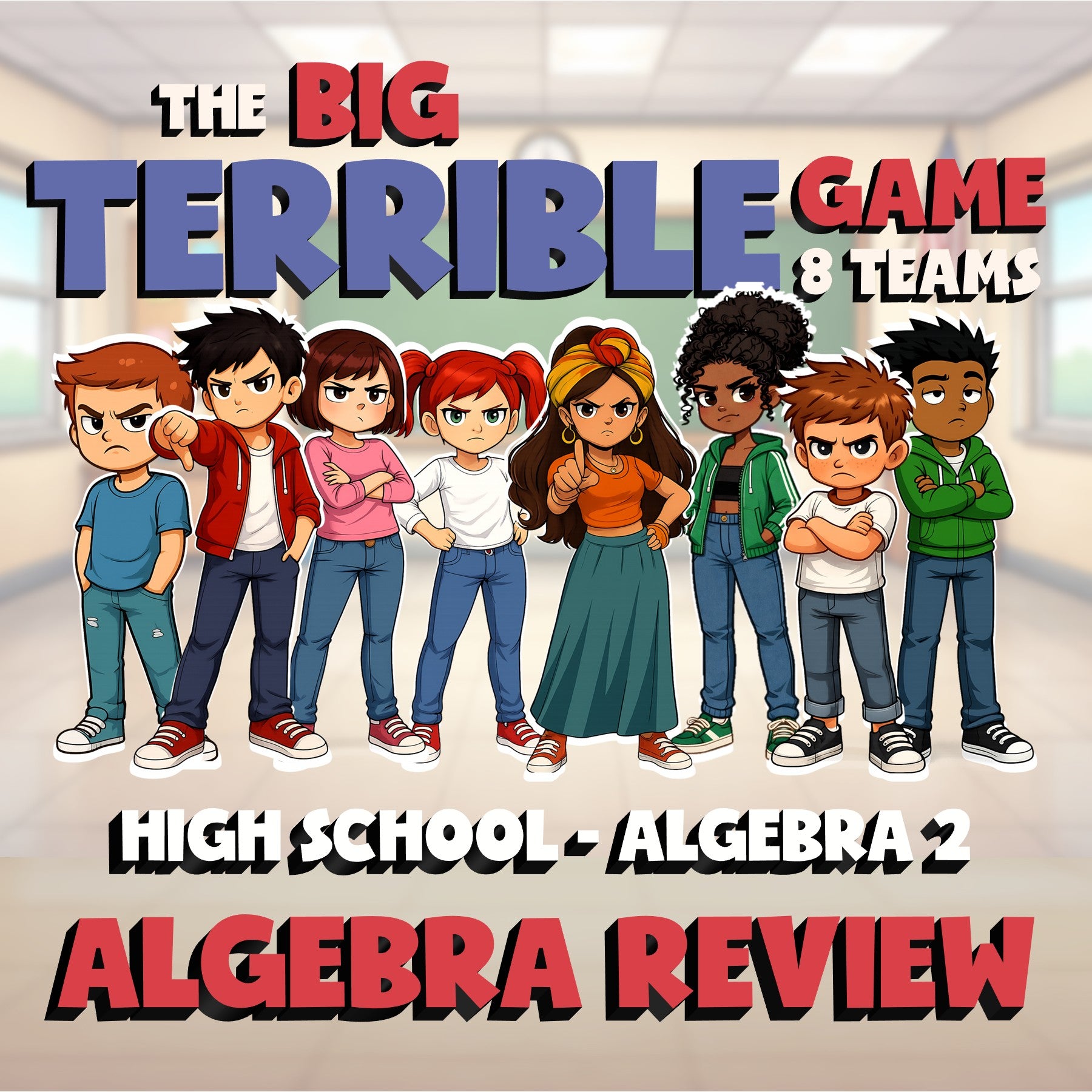 Algebra Review BIG TERRIBLE GAME - No Prep Algebra 2 Math Review Activity