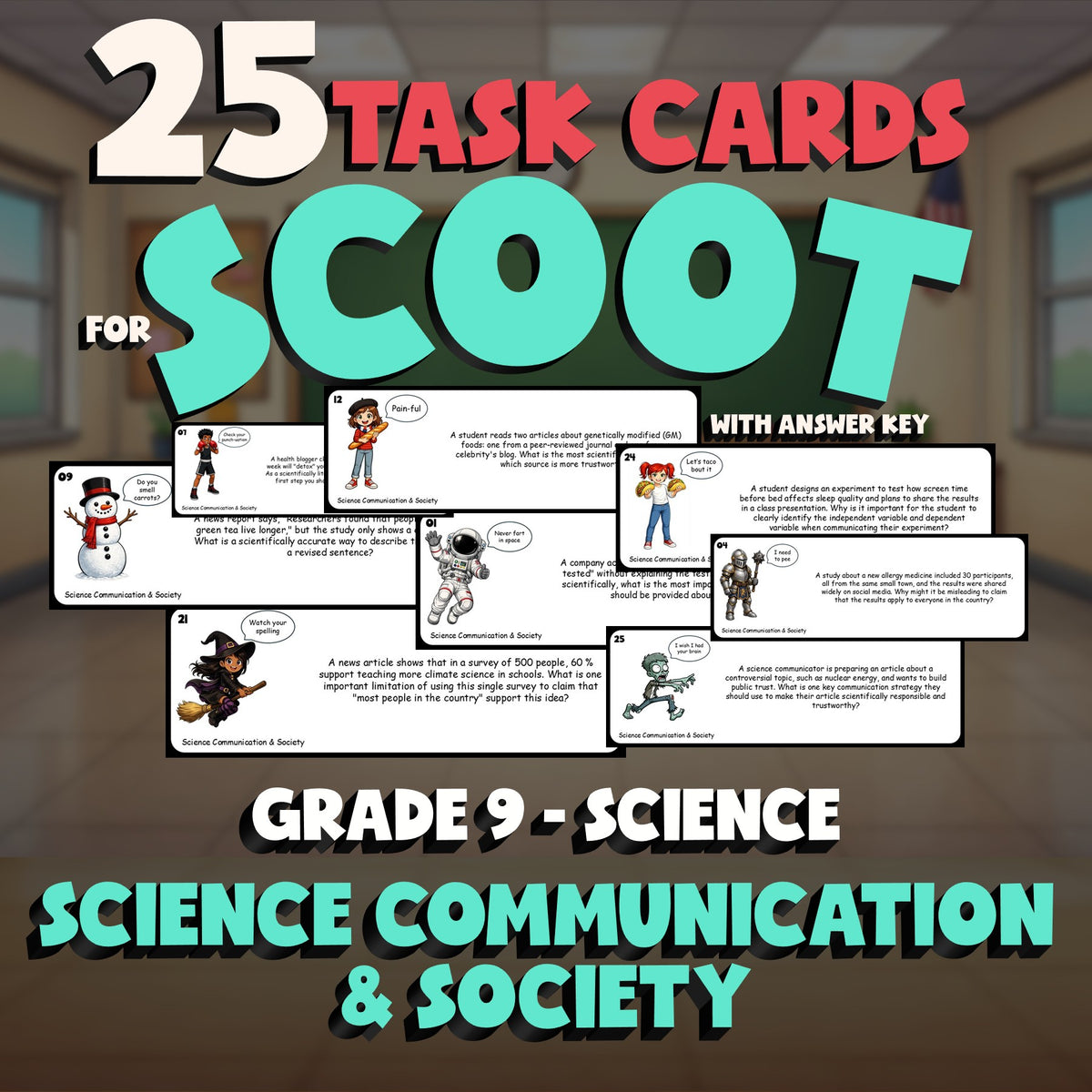 Science Communication & Society SCOOT TASK CARDS Science Game - No Prep Grade 9