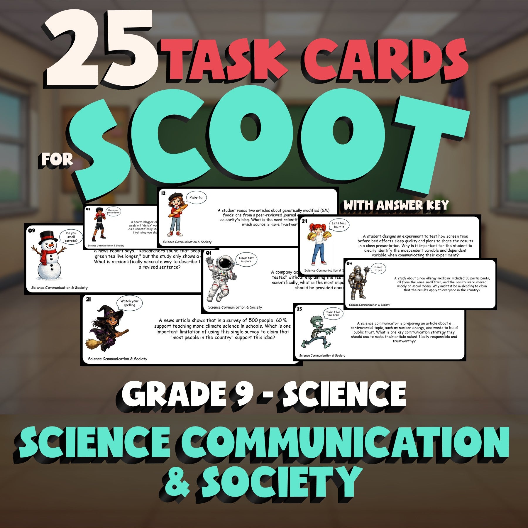 Science Communication & Society SCOOT TASK CARDS Science Game - No Prep Grade 9