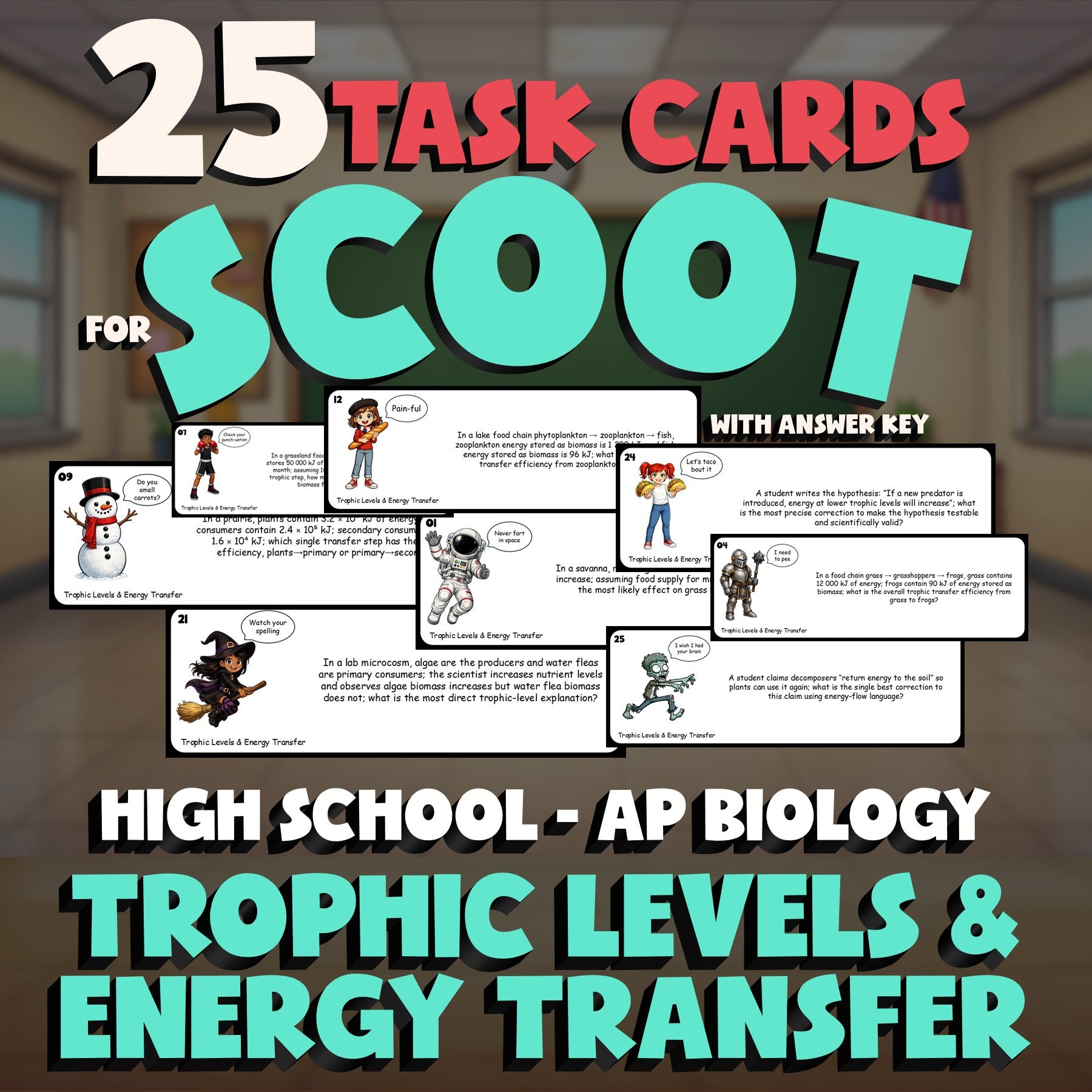 Trophic Levels & Energy Transfer SCOOT TASK CARDS Science Game - AP Biology