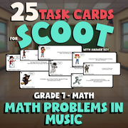 Math Problems in Music SCOOT TASK CARDS Math Game - No Prep Grade 7 Review