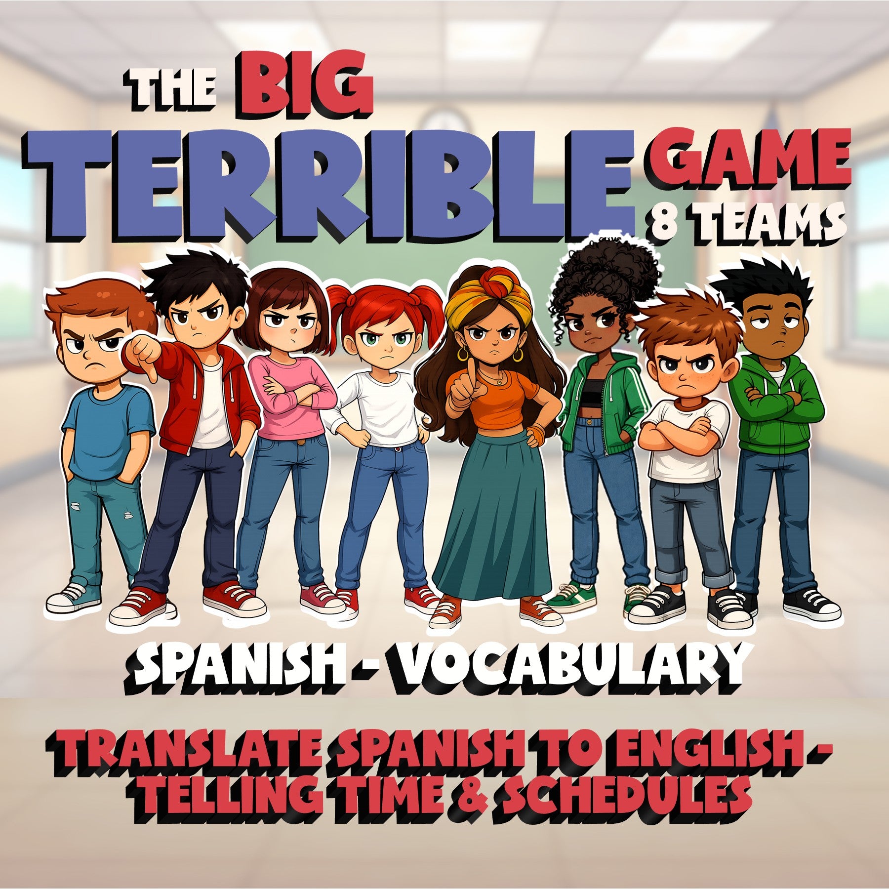 Translate Spanish to English - Telling Time & Schedules BIG TERRIBLE GAME