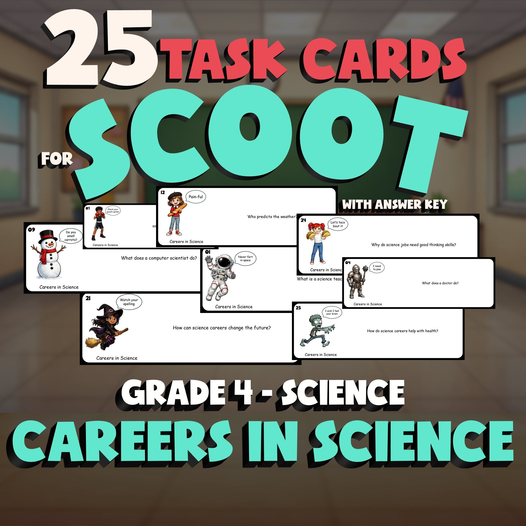 Careers in Science SCOOT TASK CARDS Science Game - No Prep Grade 4 Review