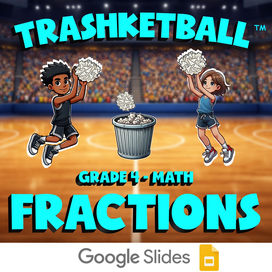 Fractions TRASHKETBALL Math Game - No Prep Grade 4 Review Activity
