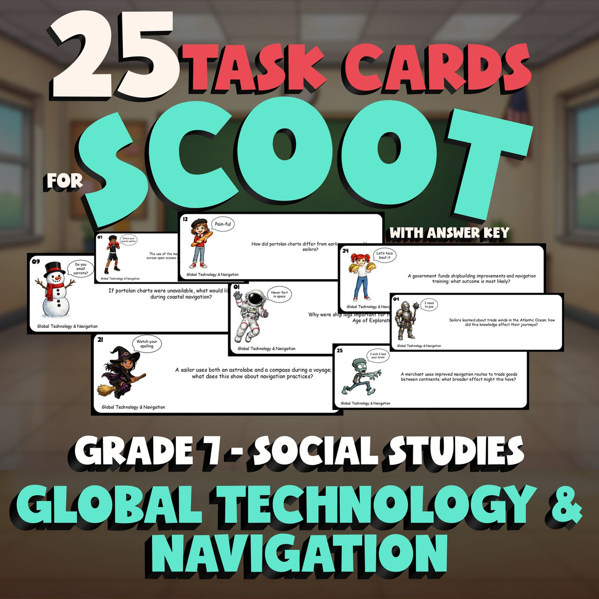Global Technology & Navigation SCOOT TASK CARDS Socials Game - No Prep Grade 7