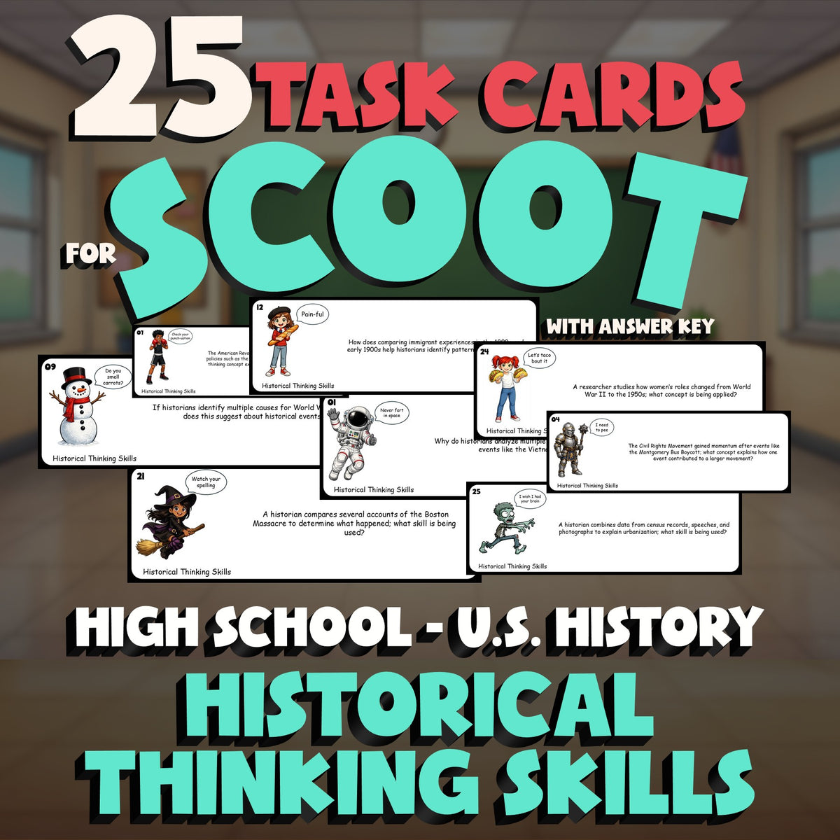 Historical Thinking Skills SCOOT TASK CARDS U.S. History Game - No Prep Review