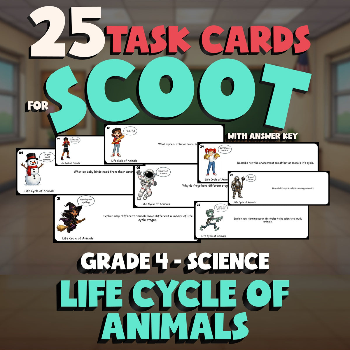Life Cycle of Animals SCOOT TASK CARDS Science Game - No Prep Grade 4 Review