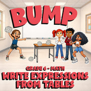 Write Expressions from Tables BUMP Math Game - No Prep Grade 6 Review Activity