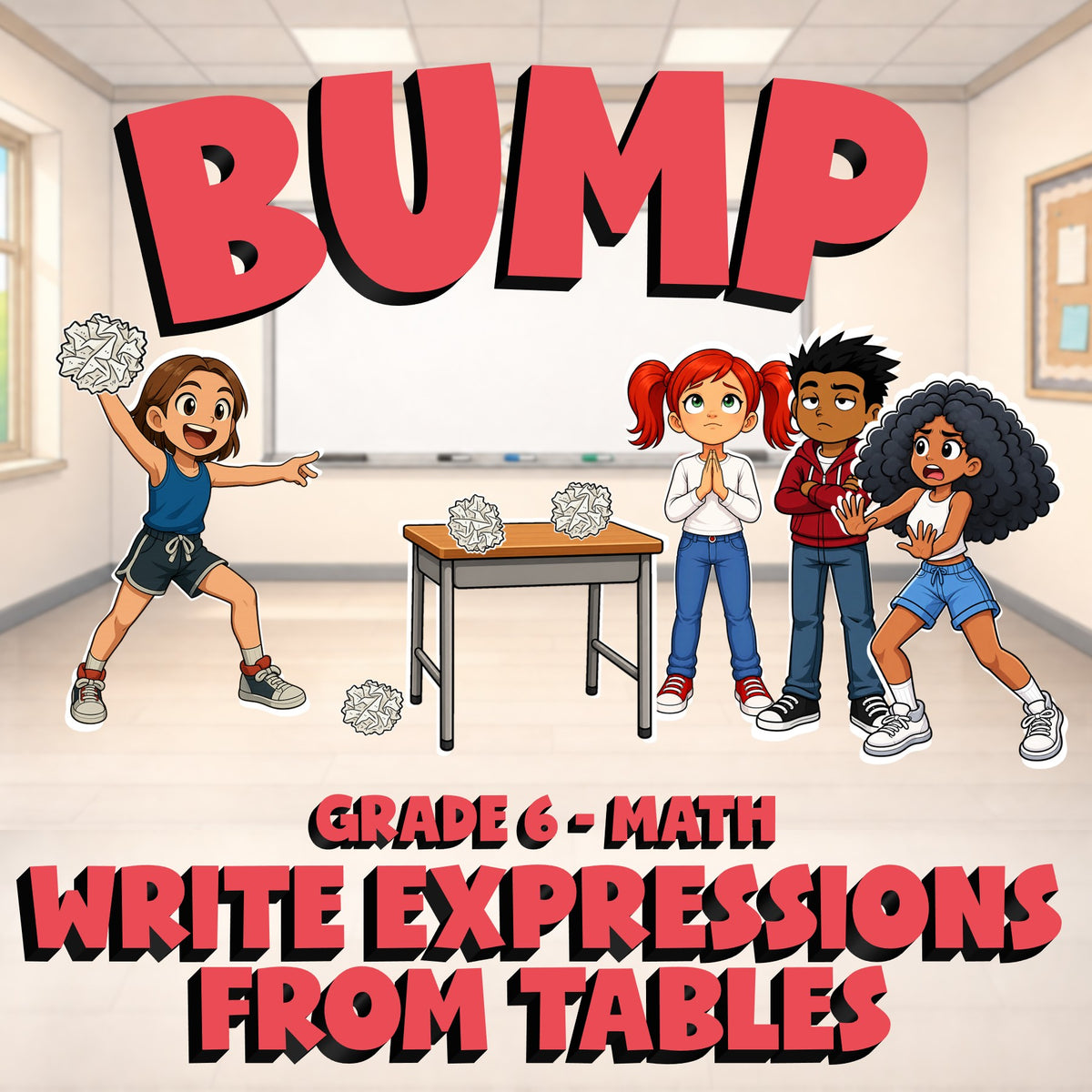 Write Expressions from Tables BUMP Math Game - No Prep Grade 6 Review Activity
