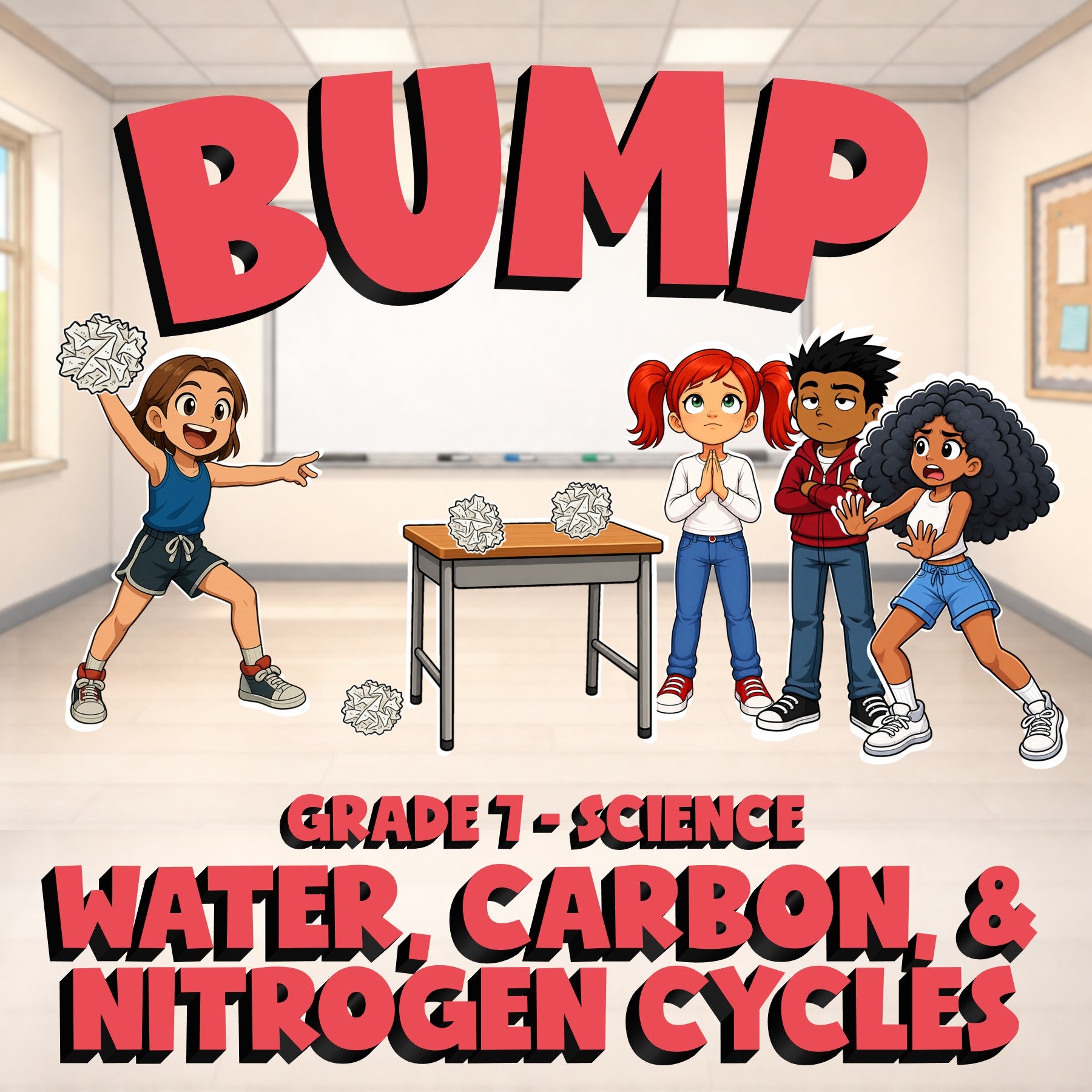 Water, Carbon, & Nitrogen Cycles BUMP Science Game - No Prep Grade 7 Review