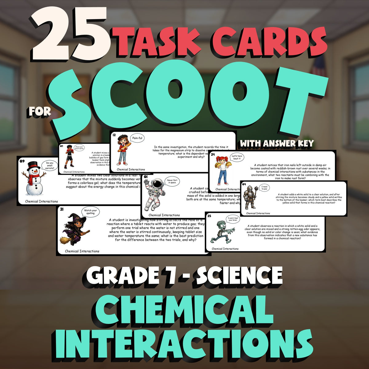 Chemical Interactions SCOOT TASK CARDS Science Game - No Prep Grade 7 Review