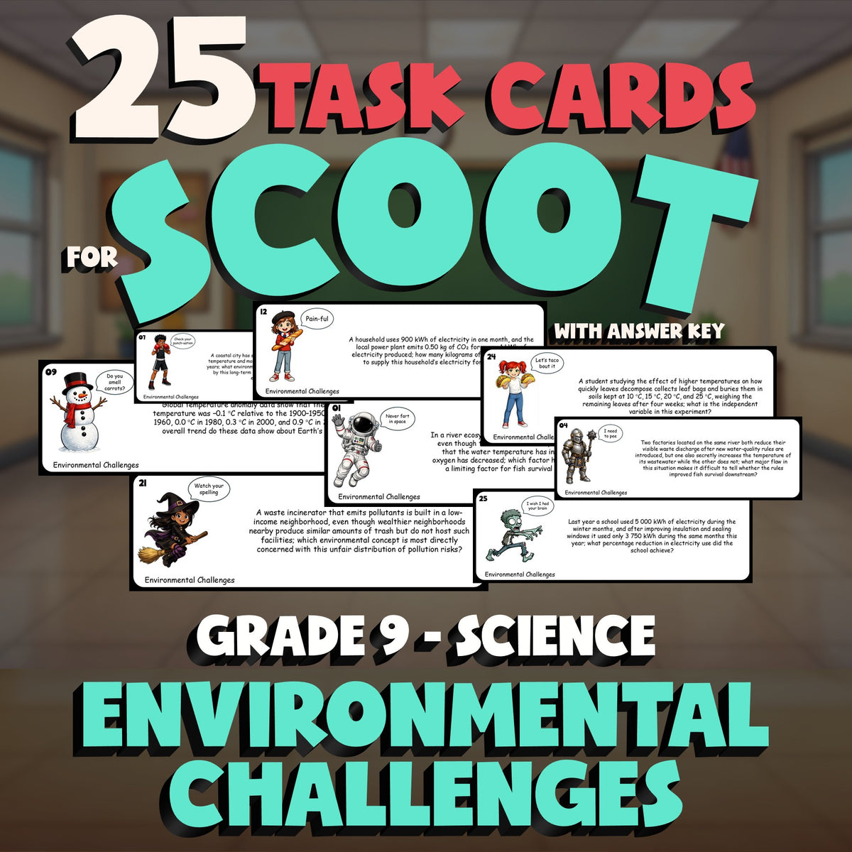 Environmental Challenges SCOOT TASK CARDS Science Game - No Prep Grade 9 Review