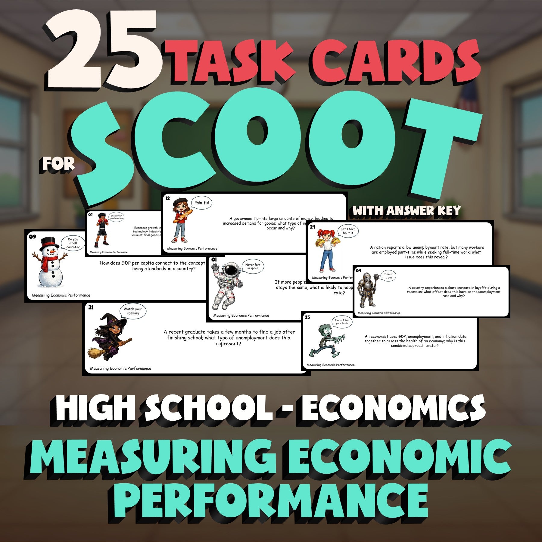 Measuring Economic Performance SCOOT TASK CARDS Economics Game - No Prep Review