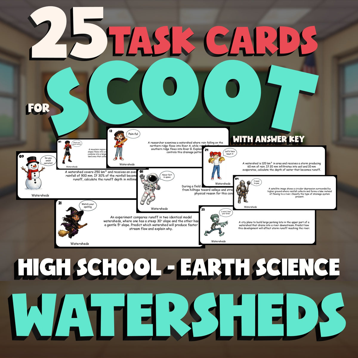 Watersheds SCOOT TASK CARDS Game - No Prep Earth Science Review Activity