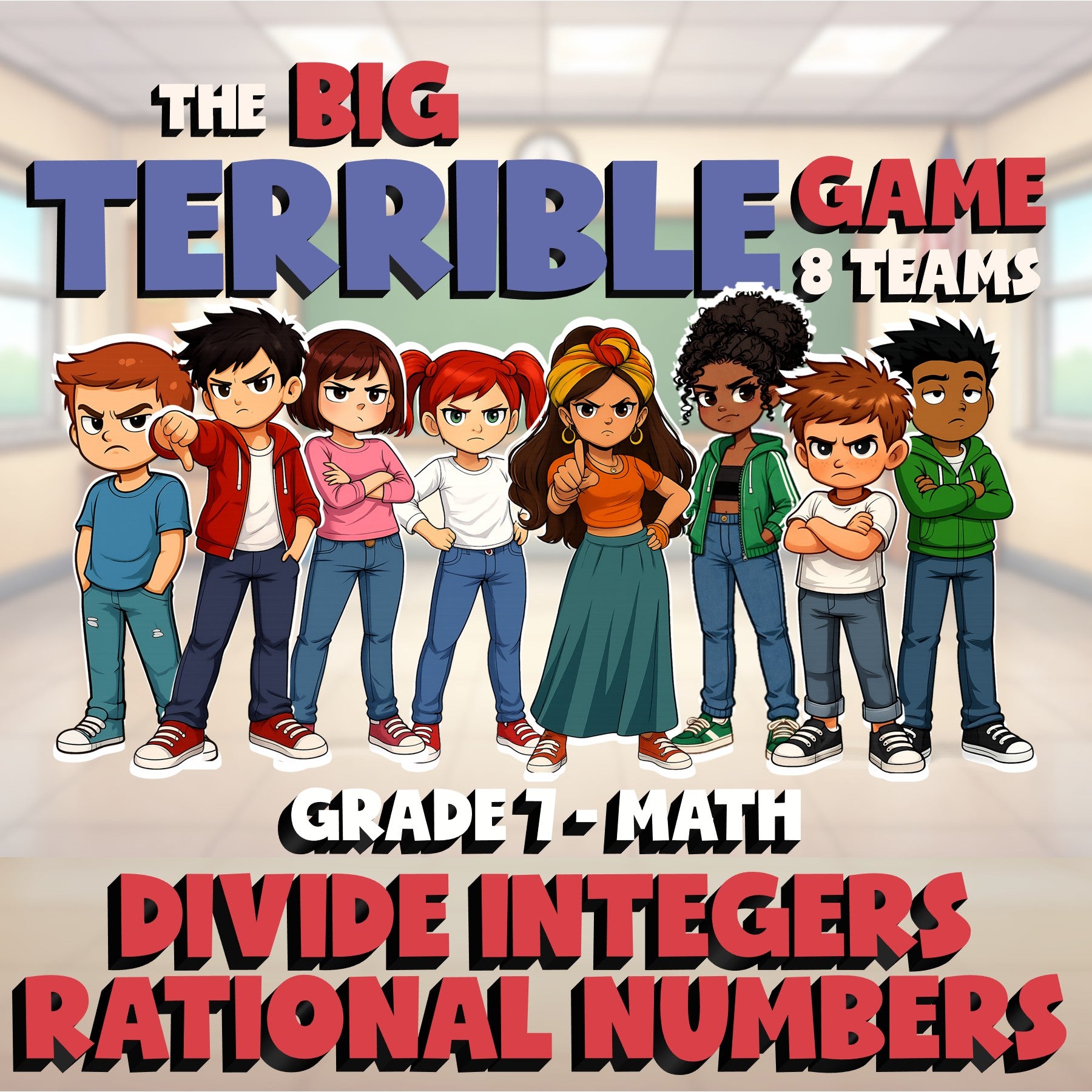Divide Integers Rational Numbers BIG TERRIBLE GAME - No Prep Grade 7 Math Review
