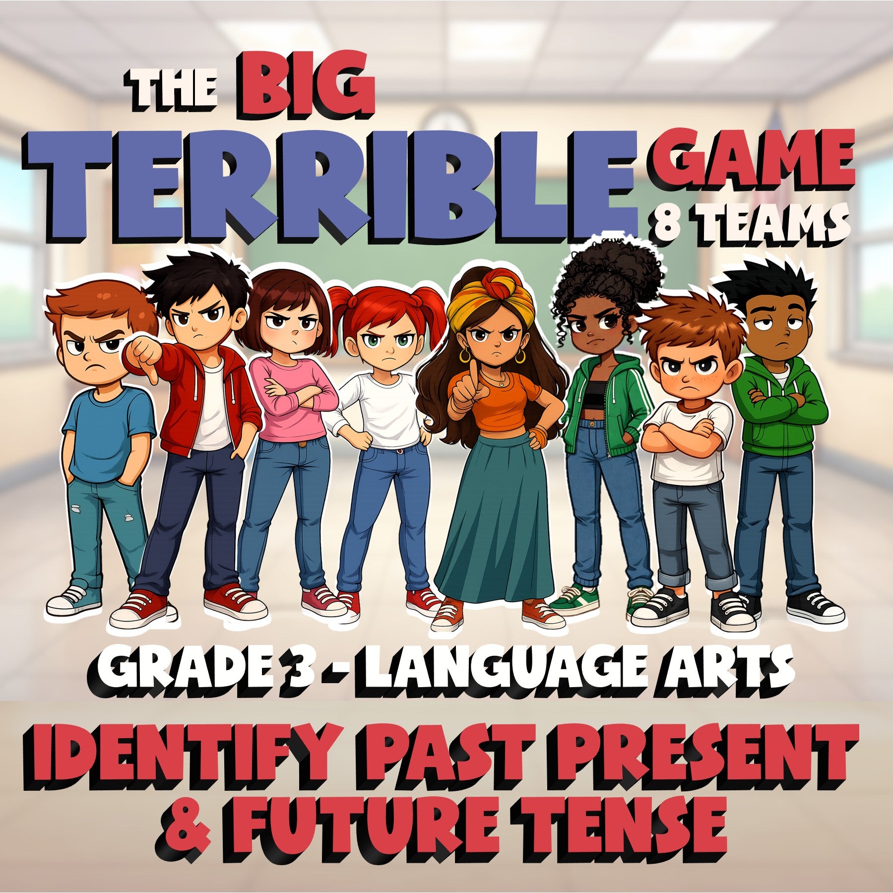 Identify Past Present & Future Tense BIG TERRIBLE GAME - Grade 3 ELA Review