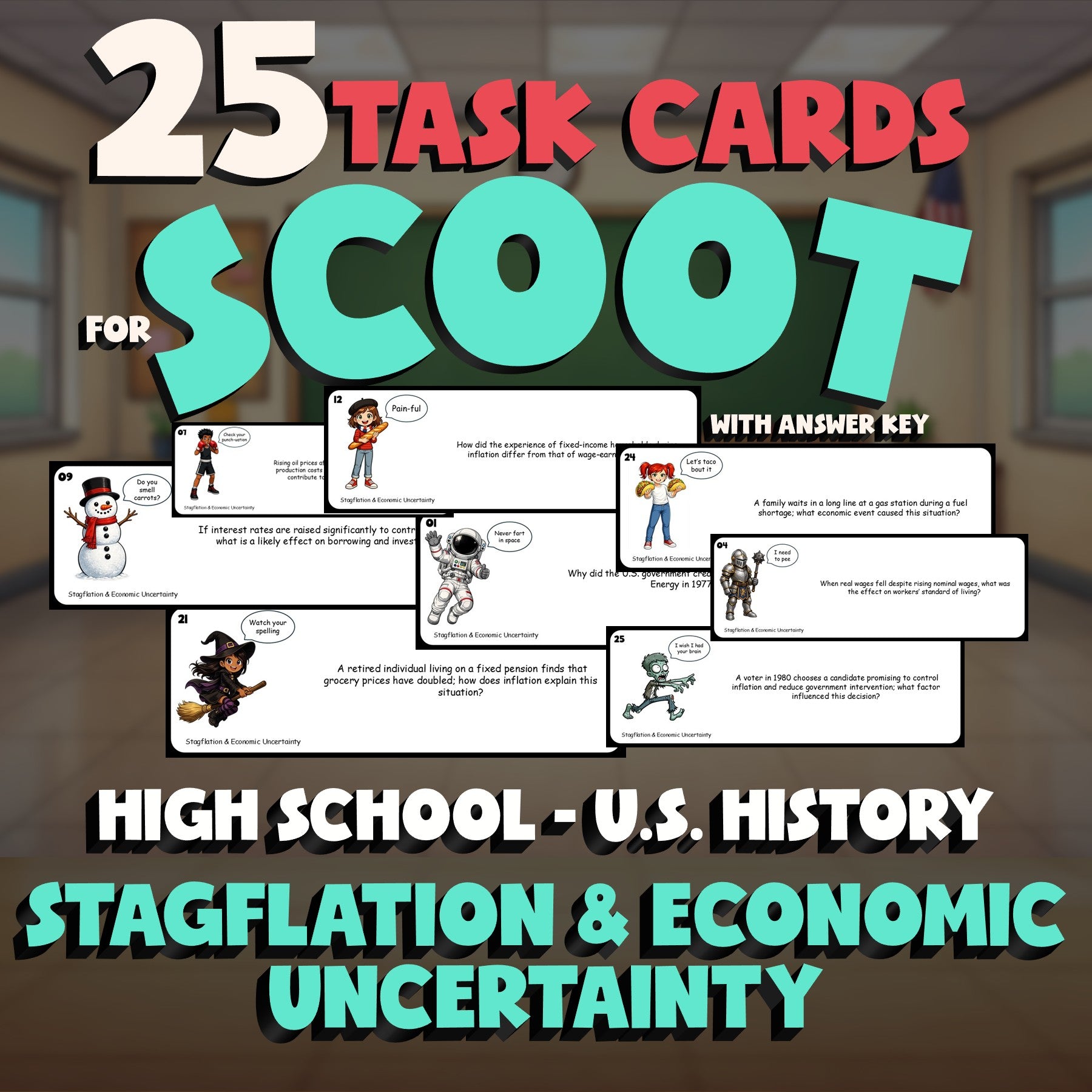 Stagflation & Economic Uncertainty SCOOT TASK CARDS U.S. History Game - No Prep