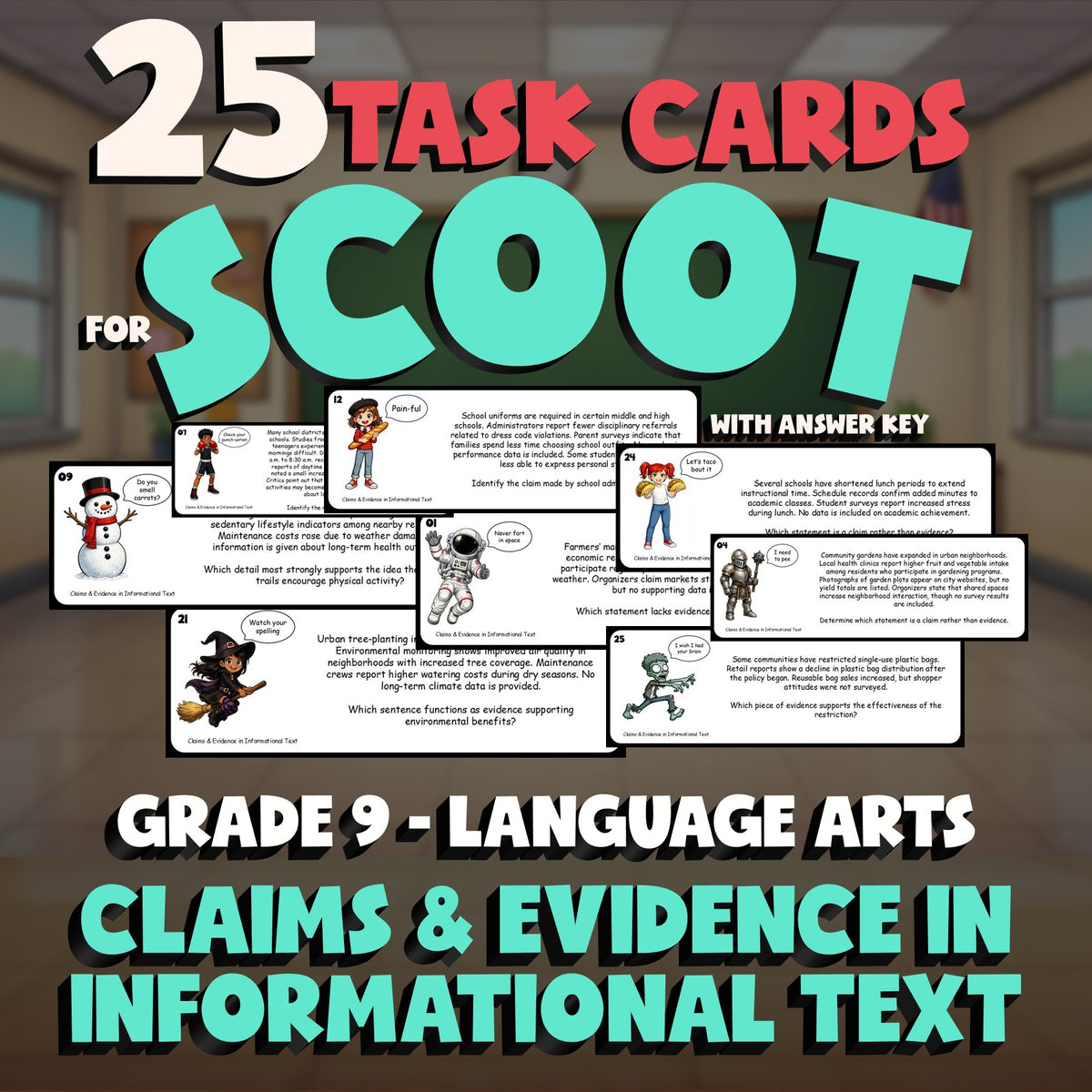 Claims & Evidence in Informational Text SCOOT TASK CARDS ELA Game - Grade 9
