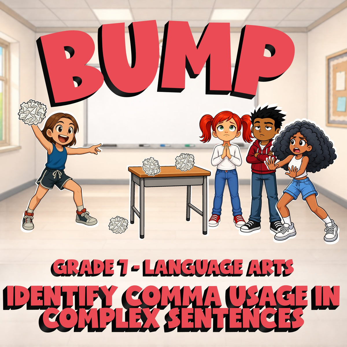 Identify Comma Usage in Complex Sentences BUMP ELA Game - No Prep Grade 7 Review