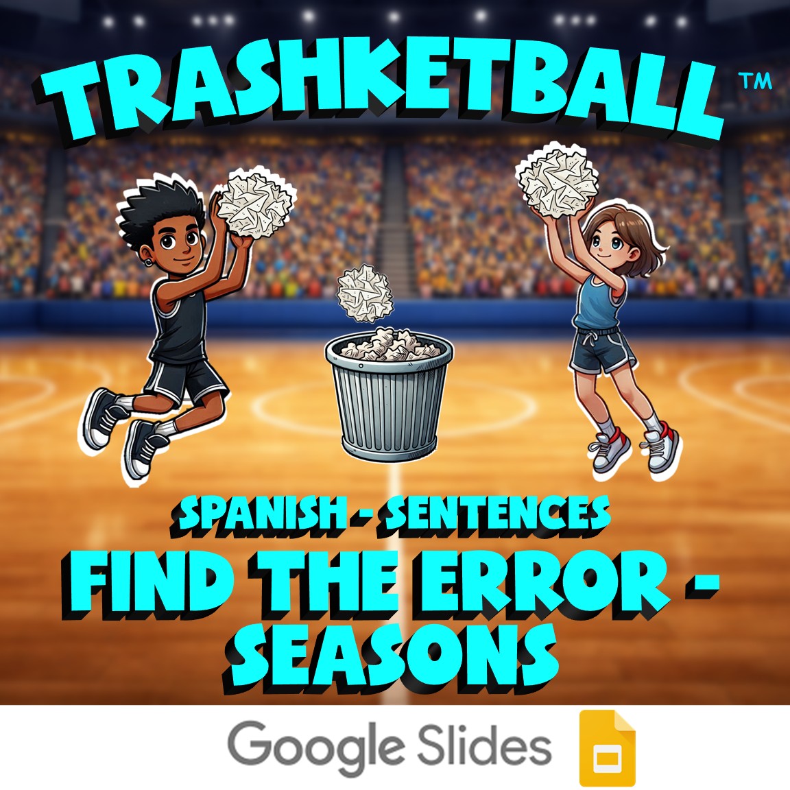 Find the Error - Seasons TRASHKETBALL Spanish Game - No Prep Exercise Activity