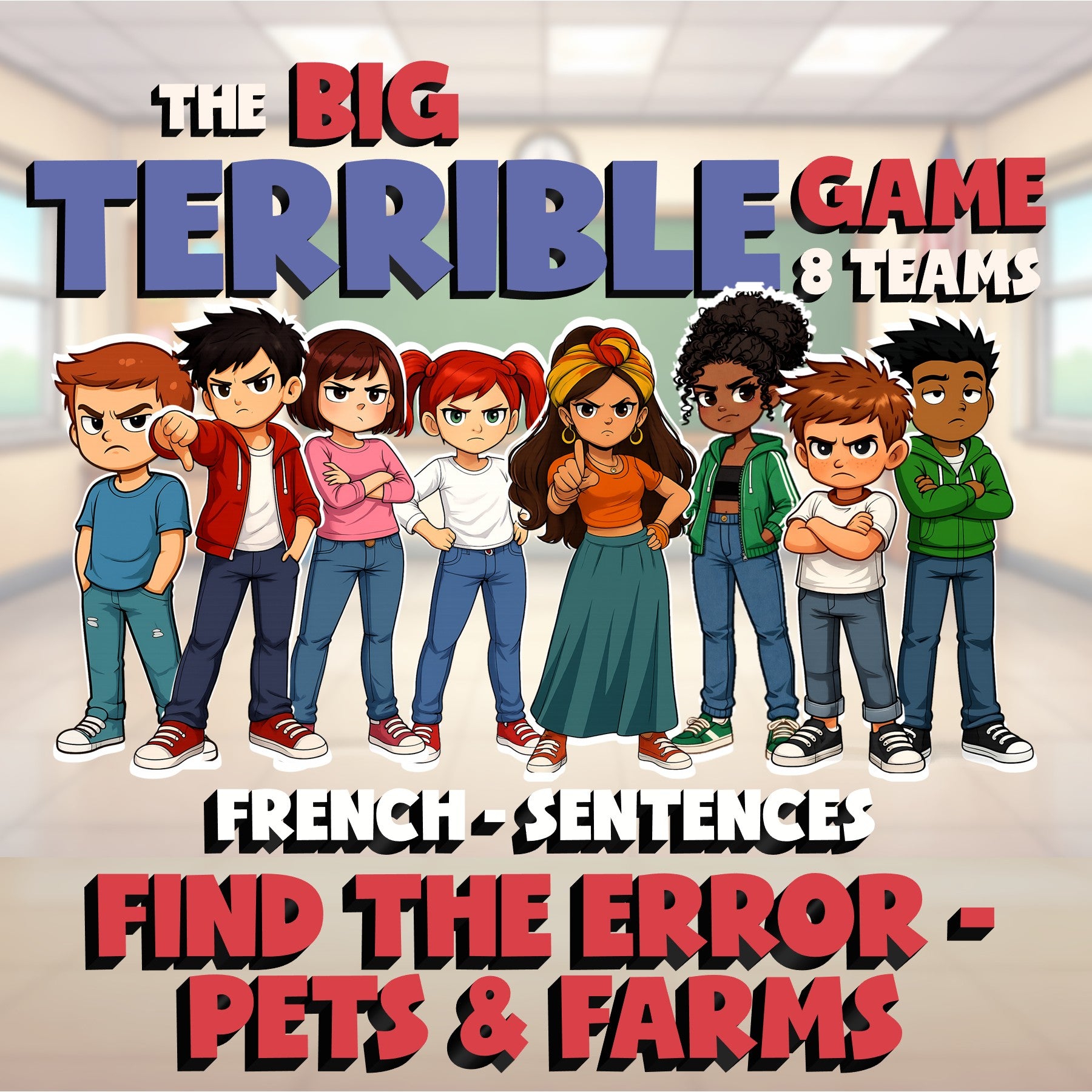 Find the Error - Pets & Farms BIG TERRIBLE GAME - No Prep French Exercise