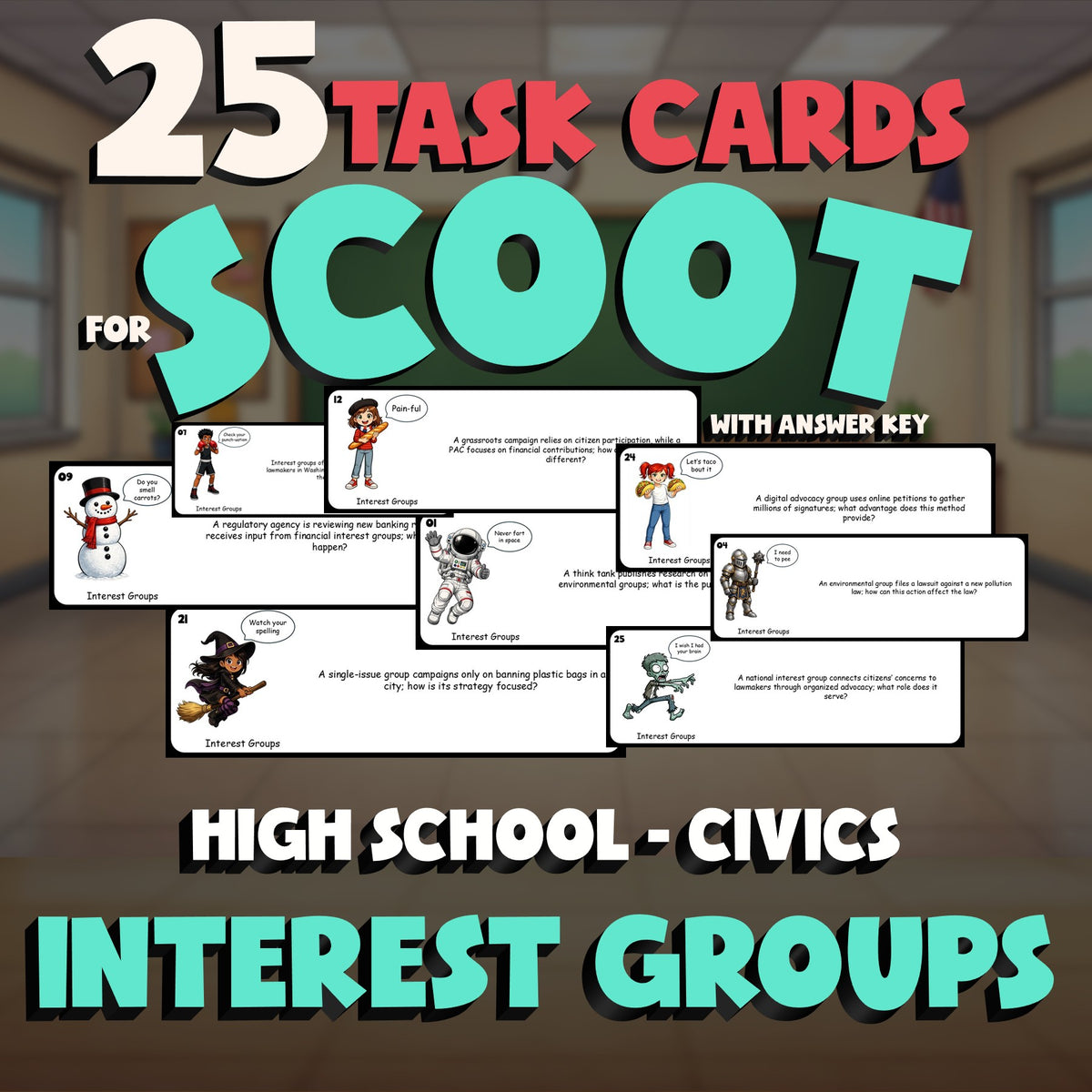 Interest Groups SCOOT TASK CARDS Civics Game - No Prep Review Activity
