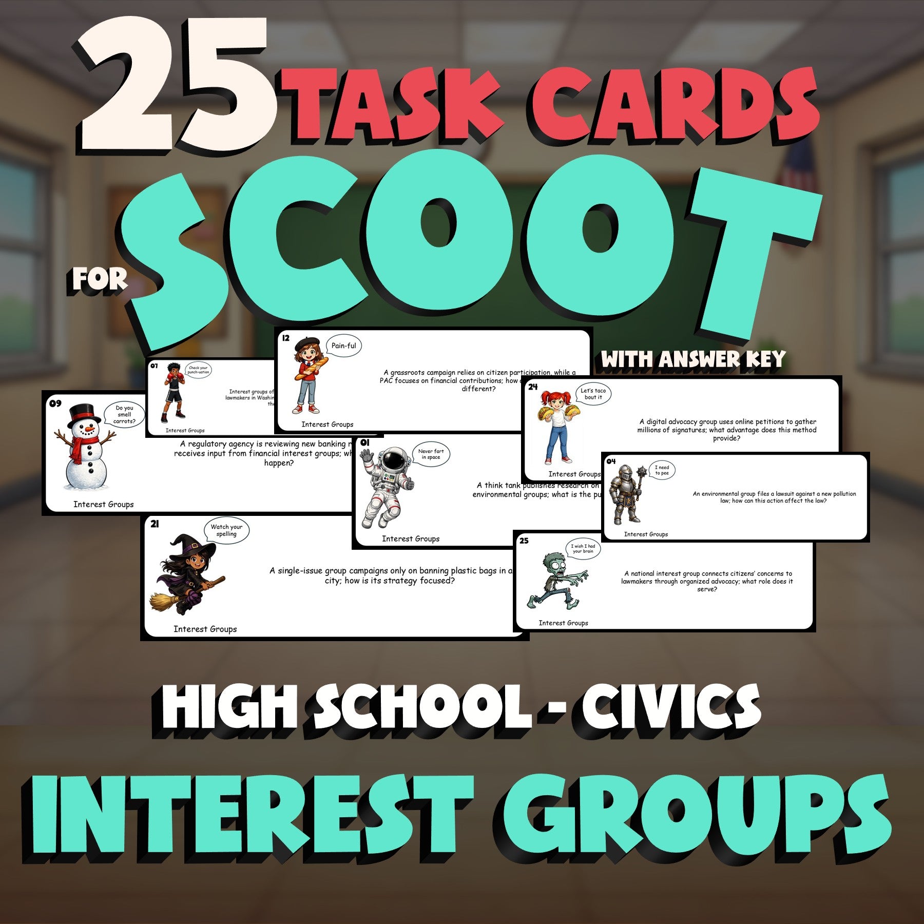 Interest Groups SCOOT TASK CARDS Civics Game - No Prep Review Activity