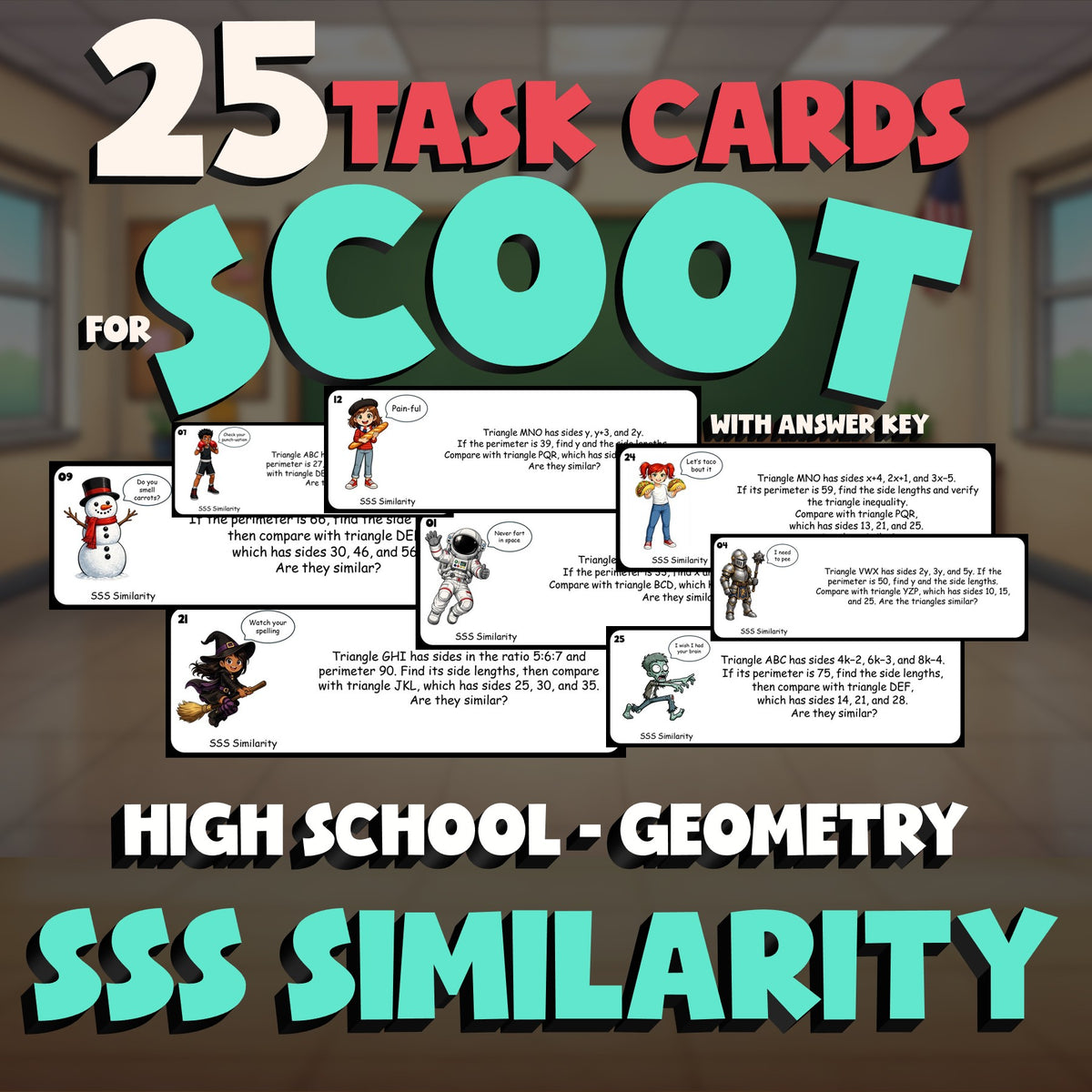 SSS Similarity SCOOT TASK CARDS Math Game - No Prep Geometry Review Activity
