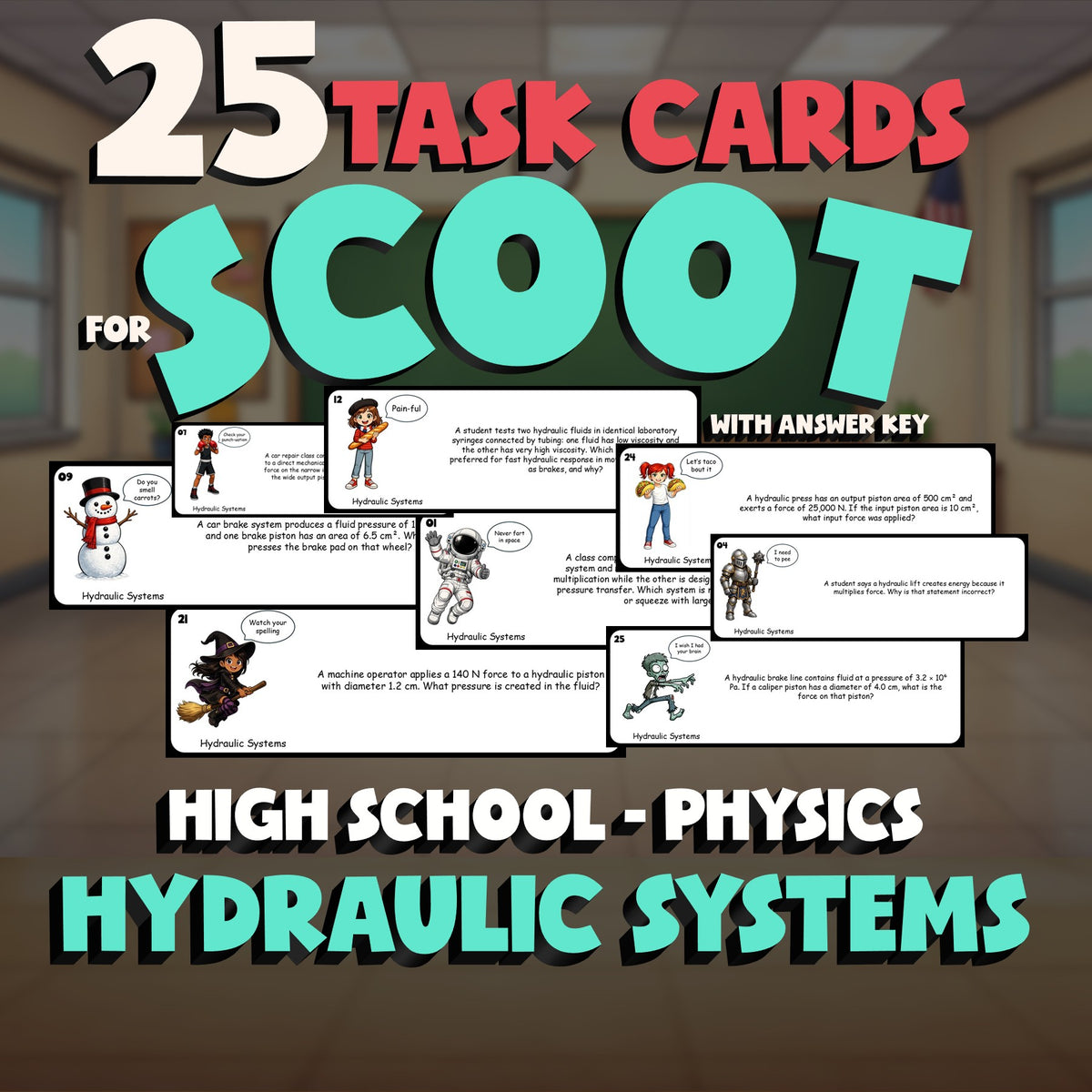 Hydraulic Systems SCOOT TASK CARDS Science Game - No Prep Physics Review