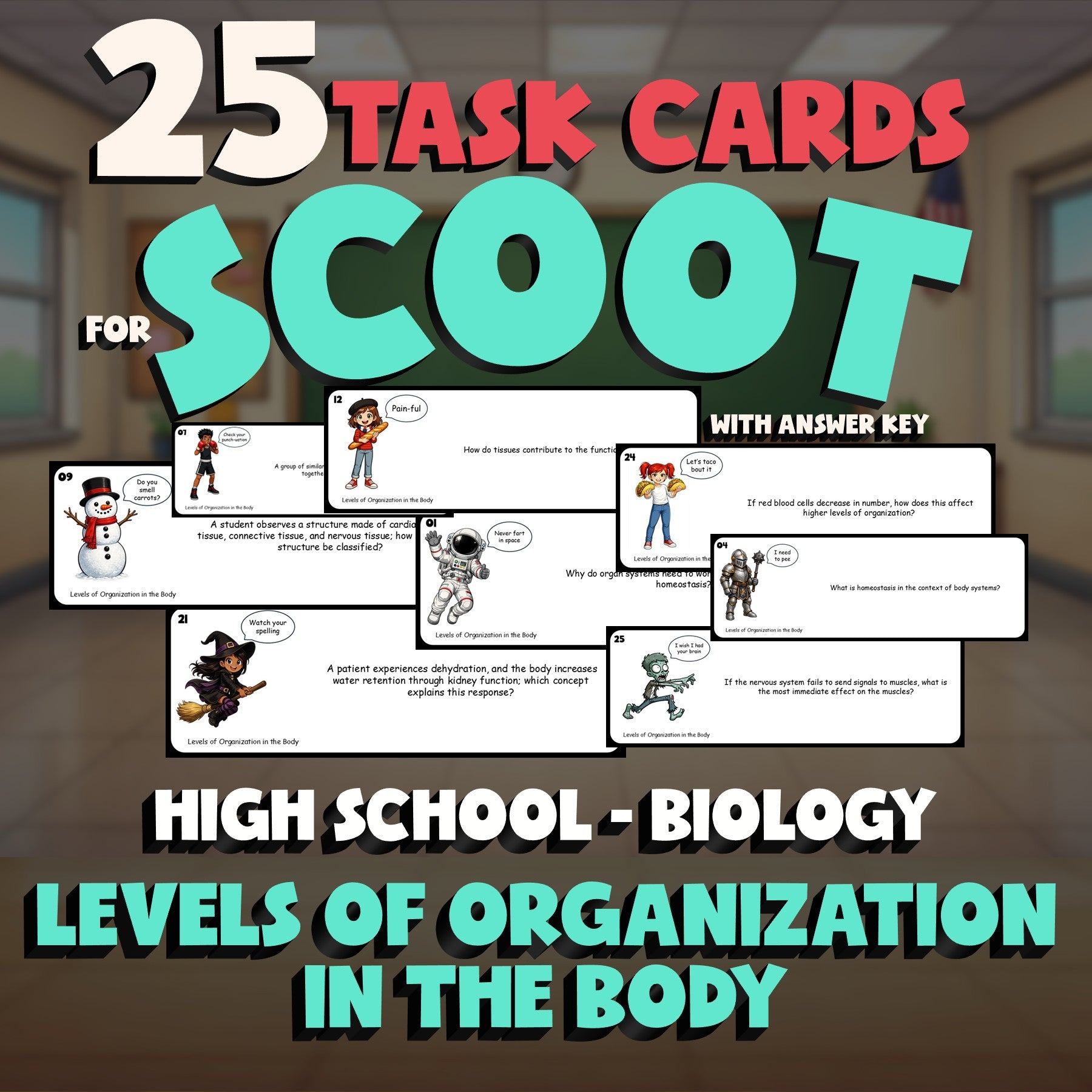 Levels of Organization in the Body SCOOT TASK CARDS Science Game - Biology