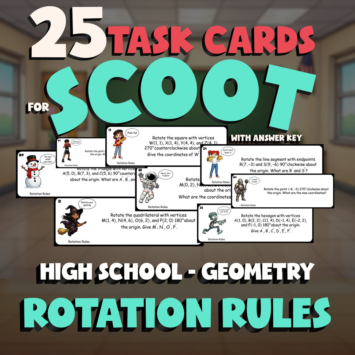 Rotation Rules SCOOT TASK CARDS Math Game - No Prep Geometry Review Activity