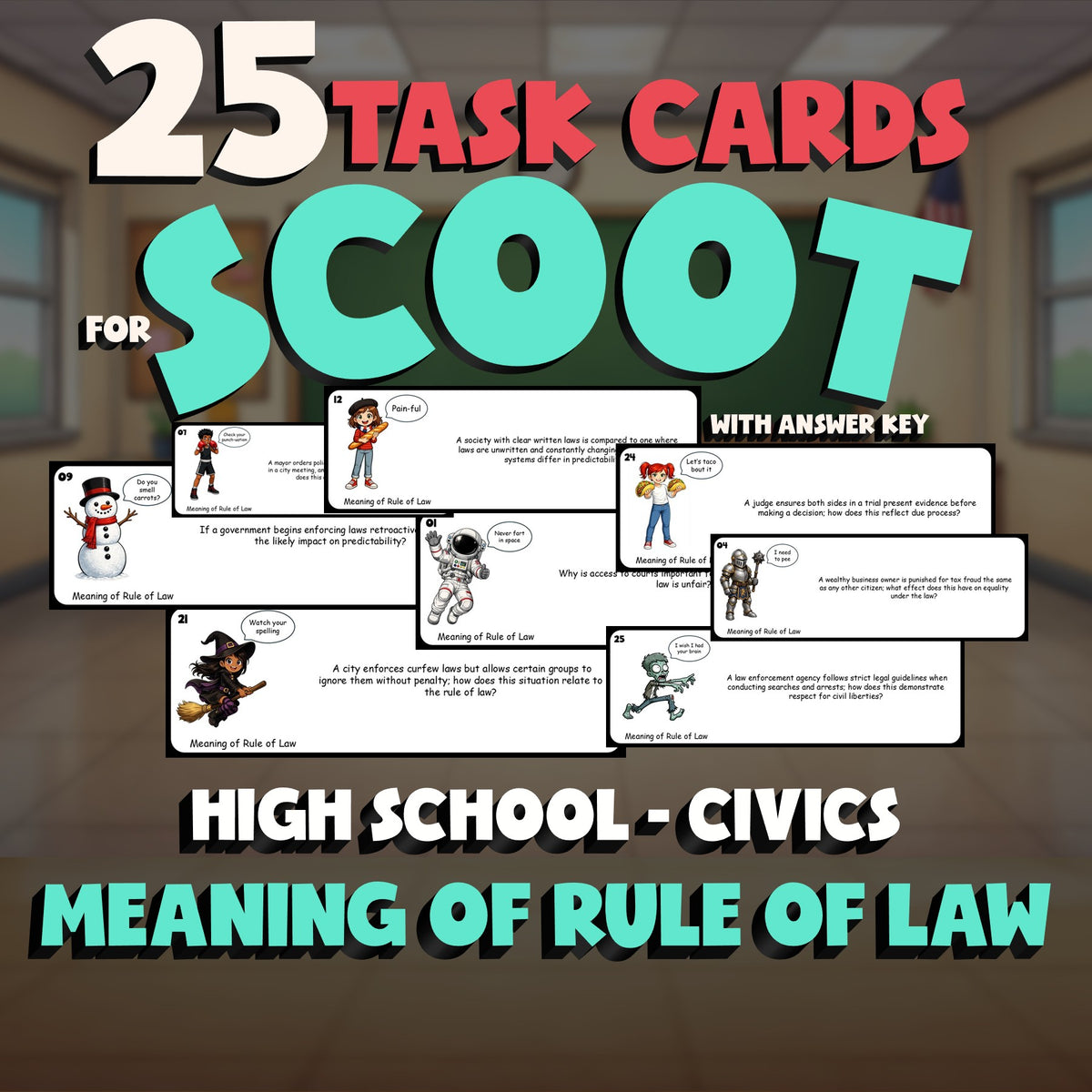 Meaning of Rule of Law SCOOT TASK CARDS Civics Game - No Prep Review Activity