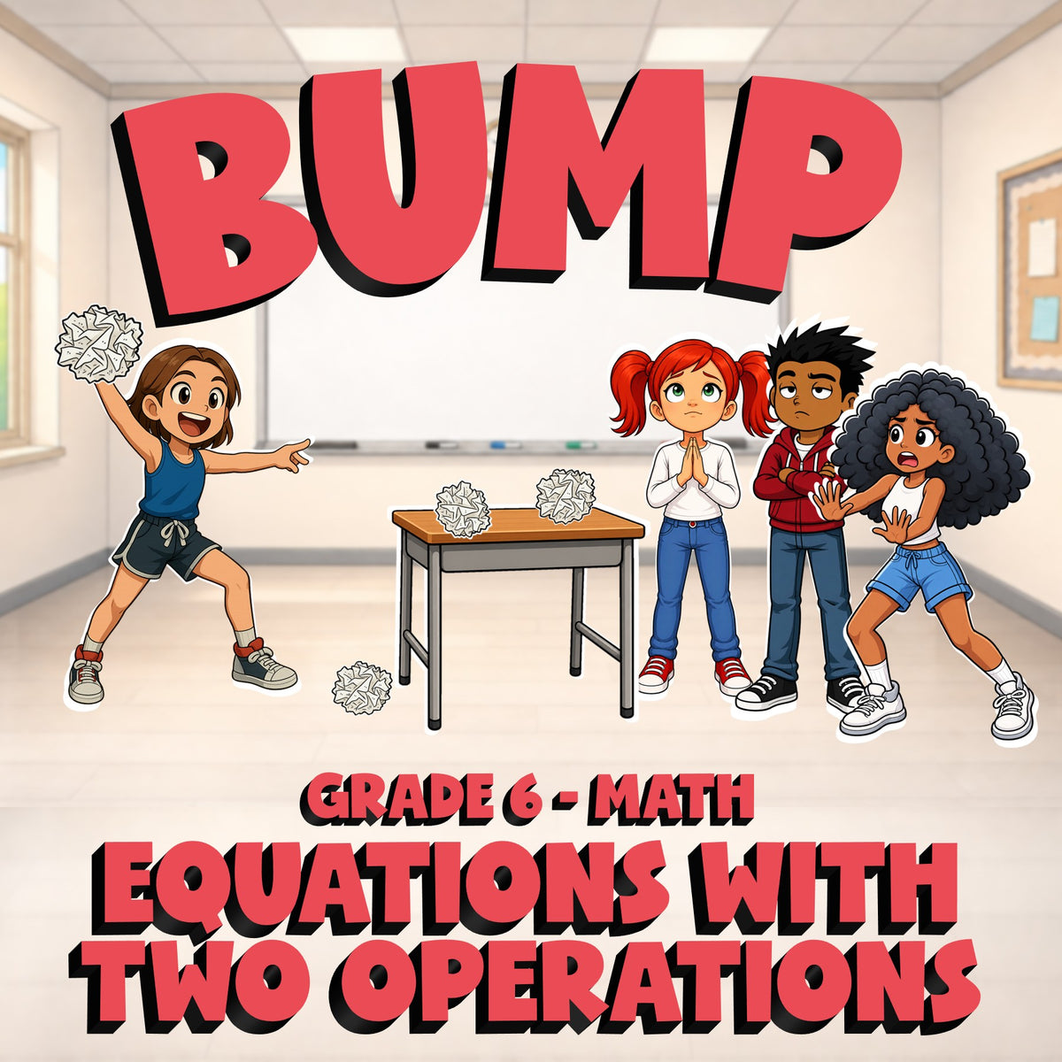 Equations with Two Operations BUMP Math Game - No Prep Grade 6 Review Activity