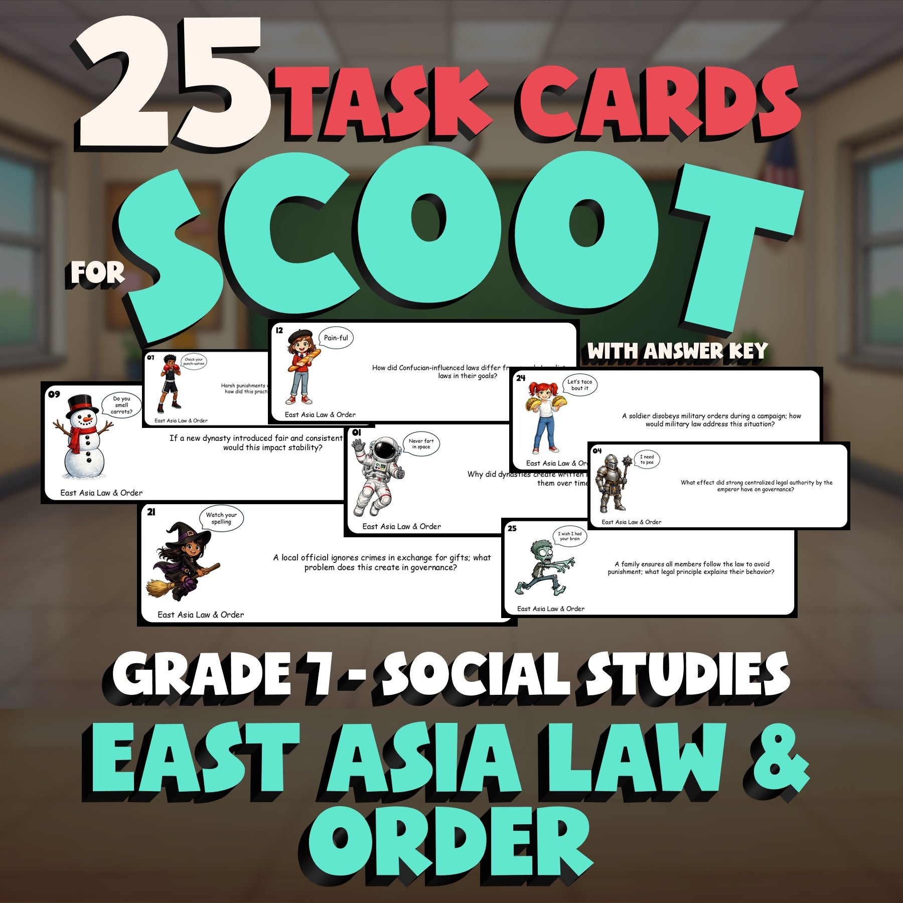 East Asia Law & Order SCOOT TASK CARDS Socials Game - No Prep Grade 7 Review