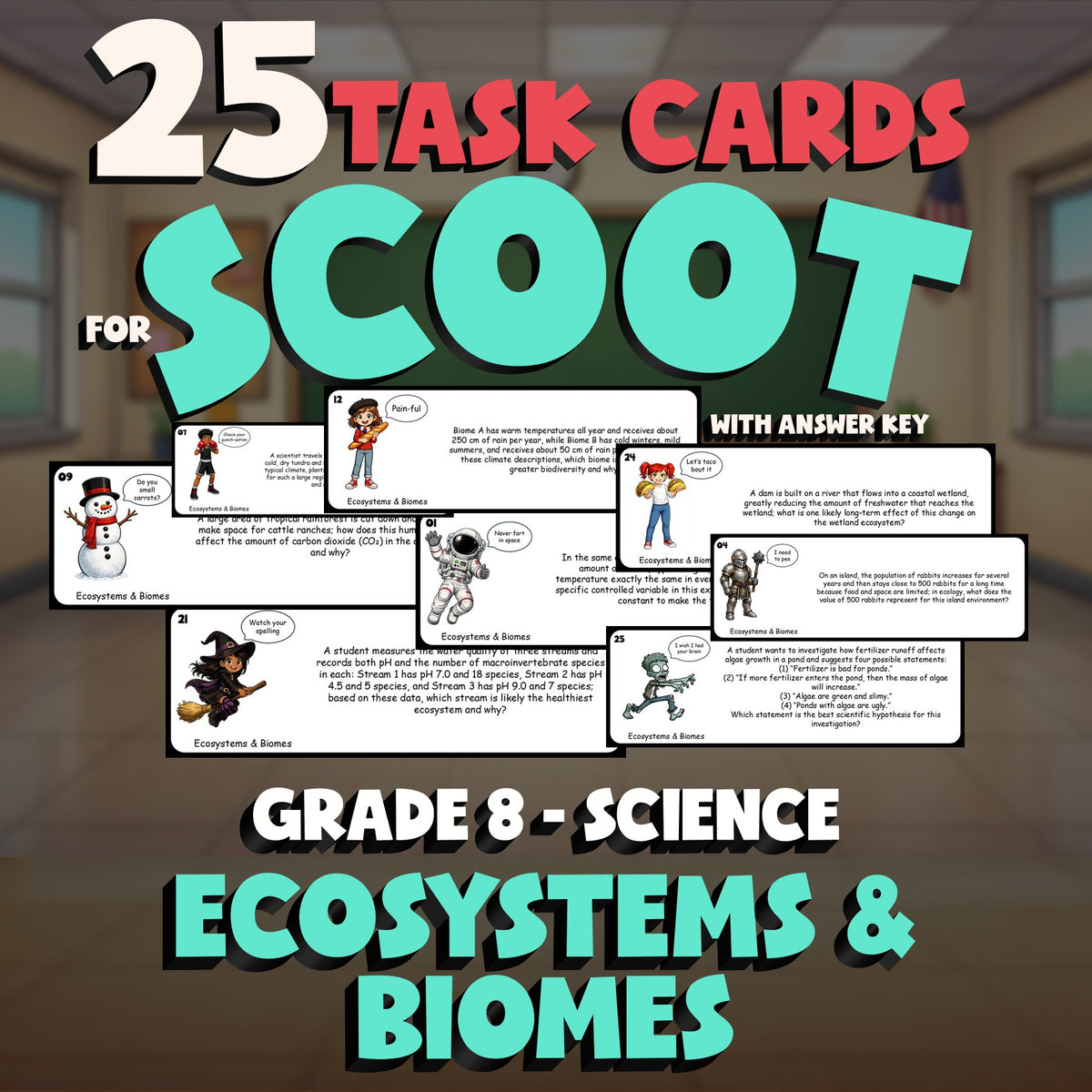 Ecosystems & Biomes SCOOT TASK CARDS Science Game - No Prep Grade 8 Review