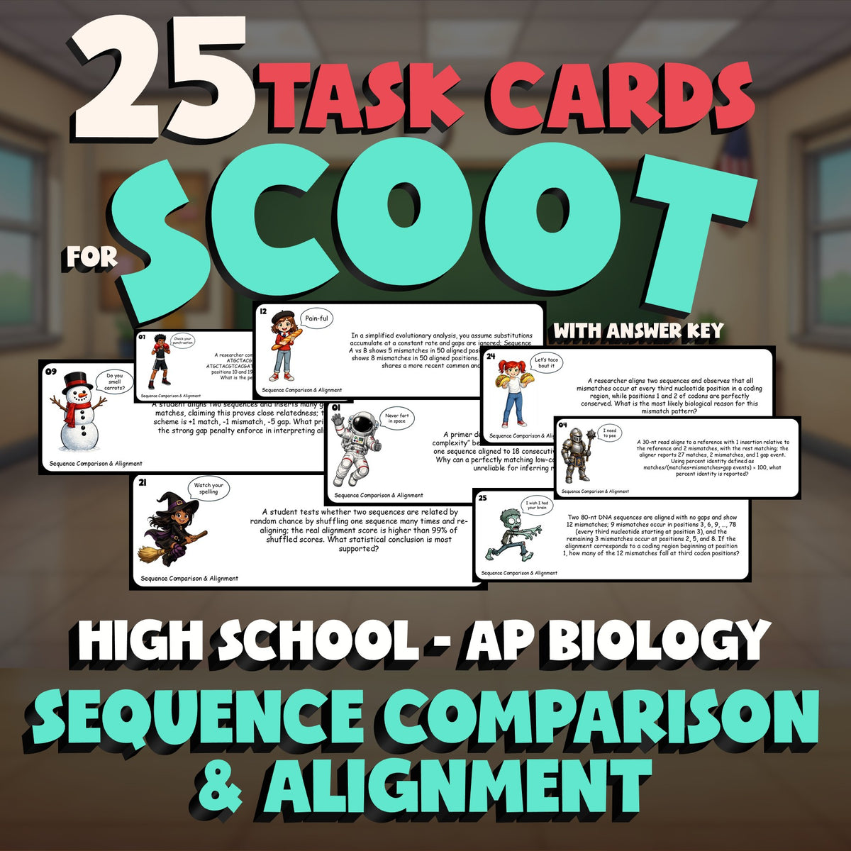 Sequence Comparison & Alignment SCOOT TASK CARDS Science Game - AP Biology
