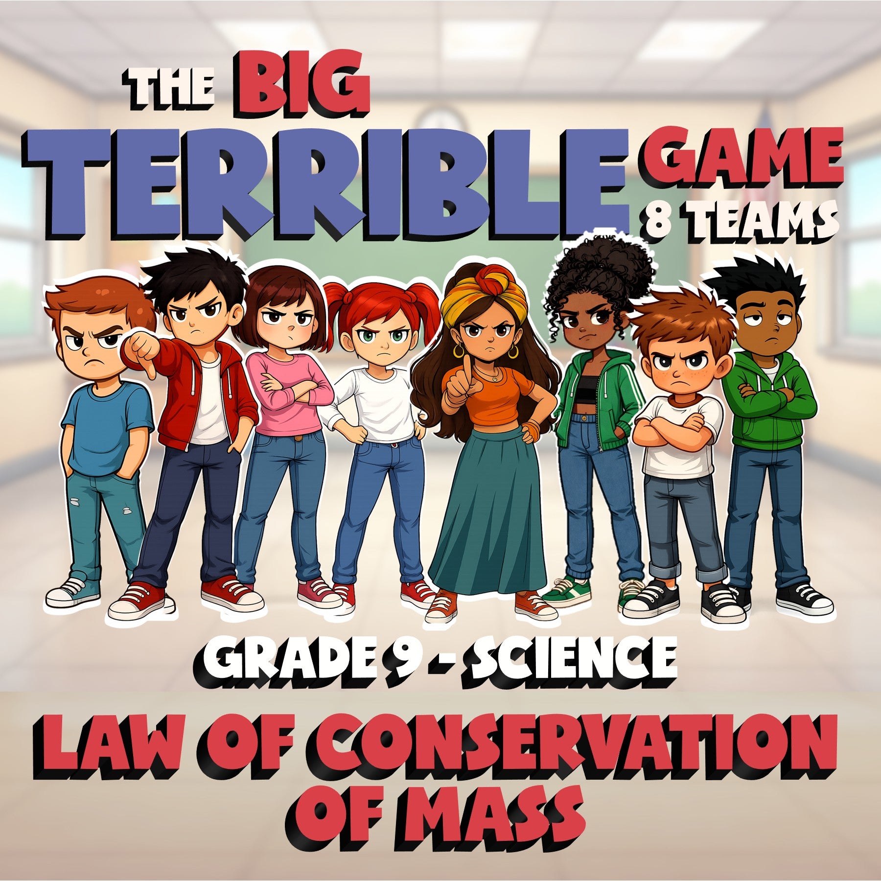 Law of Conservation of Mass BIG TERRIBLE GAME - No Prep Grade 9 Science Review