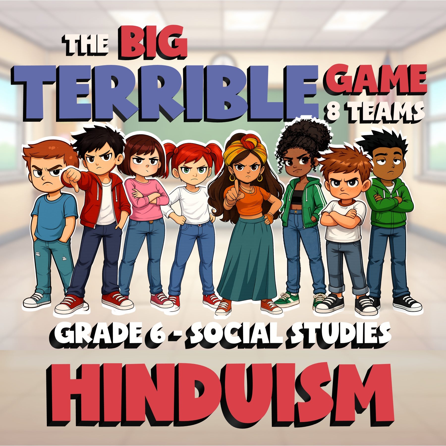 Hinduism BIG TERRIBLE GAME - No Prep Grade 6 Socials Review Activity