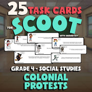 Colonial Protests SCOOT TASK CARDS Socials Game - No Prep Grade 4 Review