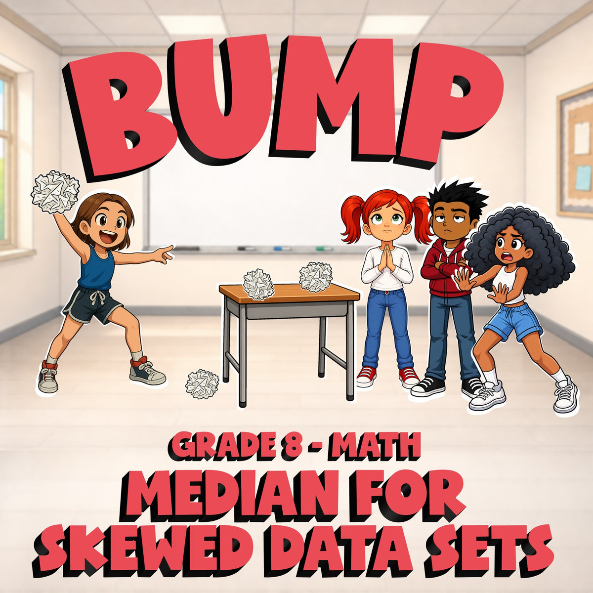 Median for Skewed Data Sets BUMP Math Game - No Prep Grade 8 Review Activity