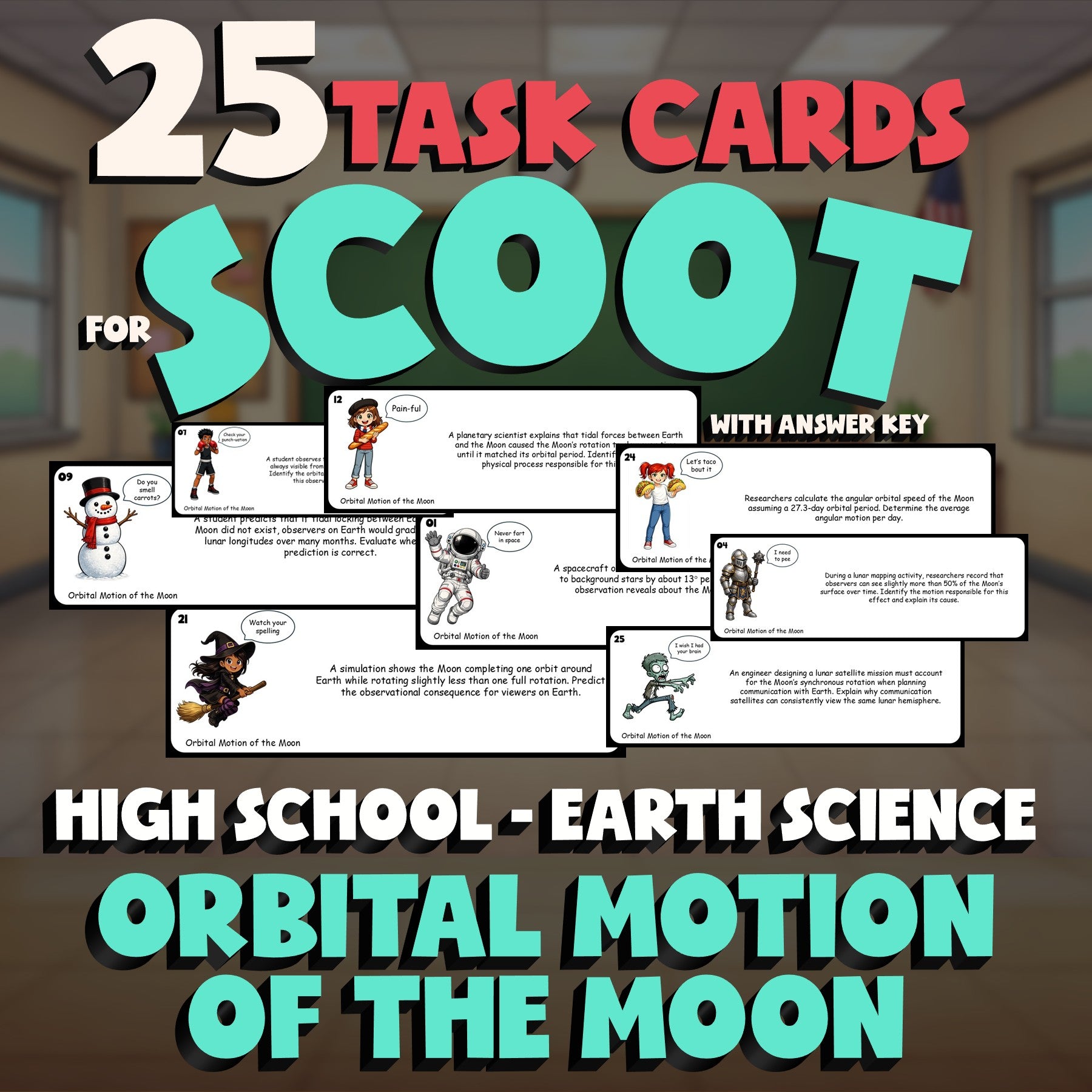 Orbital Motion of the Moon SCOOT TASK CARDS Game - No Prep Earth Science Review