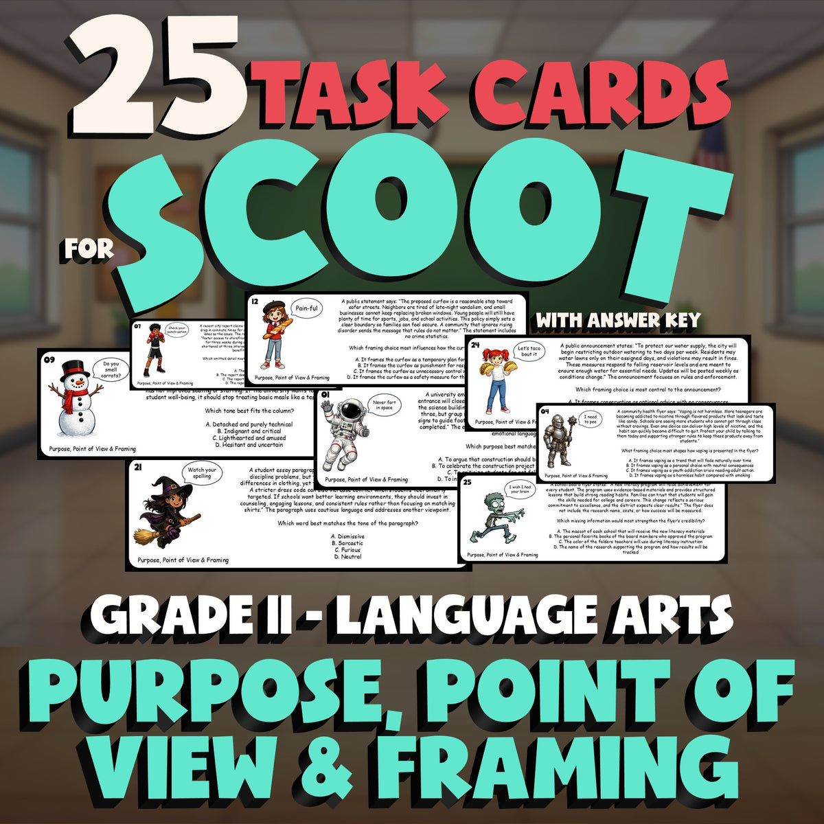 Purpose, Point of View & Framing SCOOT TASK CARDS ELA Game - No Prep Grade 11