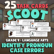 Identify Pronoun Case Errors SCOOT TASK CARDS ELA Game - No Prep Grade 9 Review