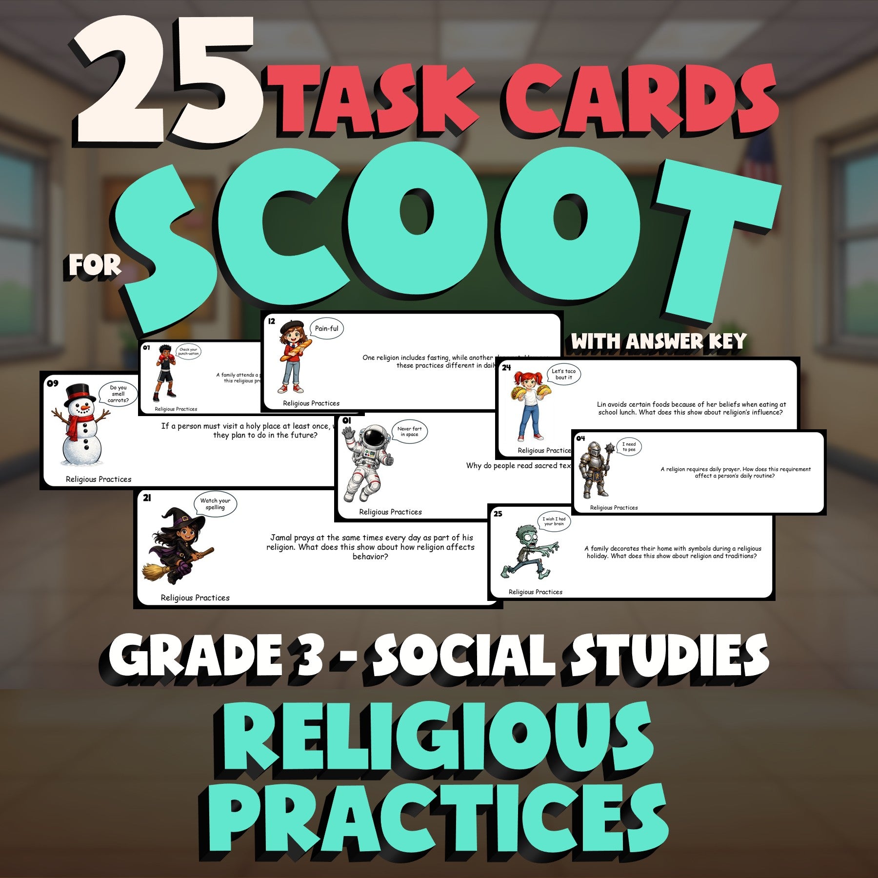 Religious Practices SCOOT TASK CARDS Socials Game - No Prep Grade 3 Review